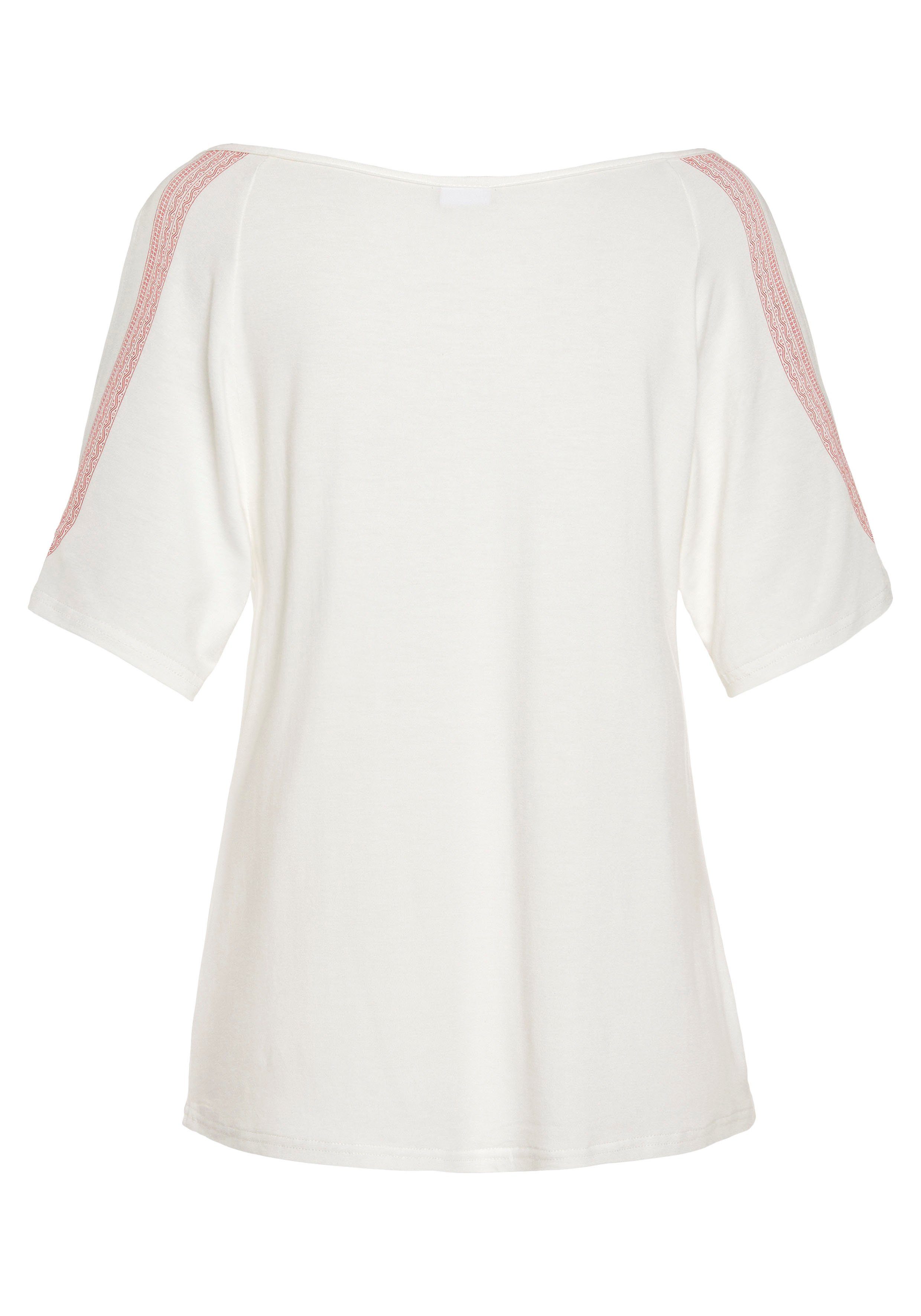 Lascana Shirt met korte mouwen met print en striklint overhemdblouse los en luchtig