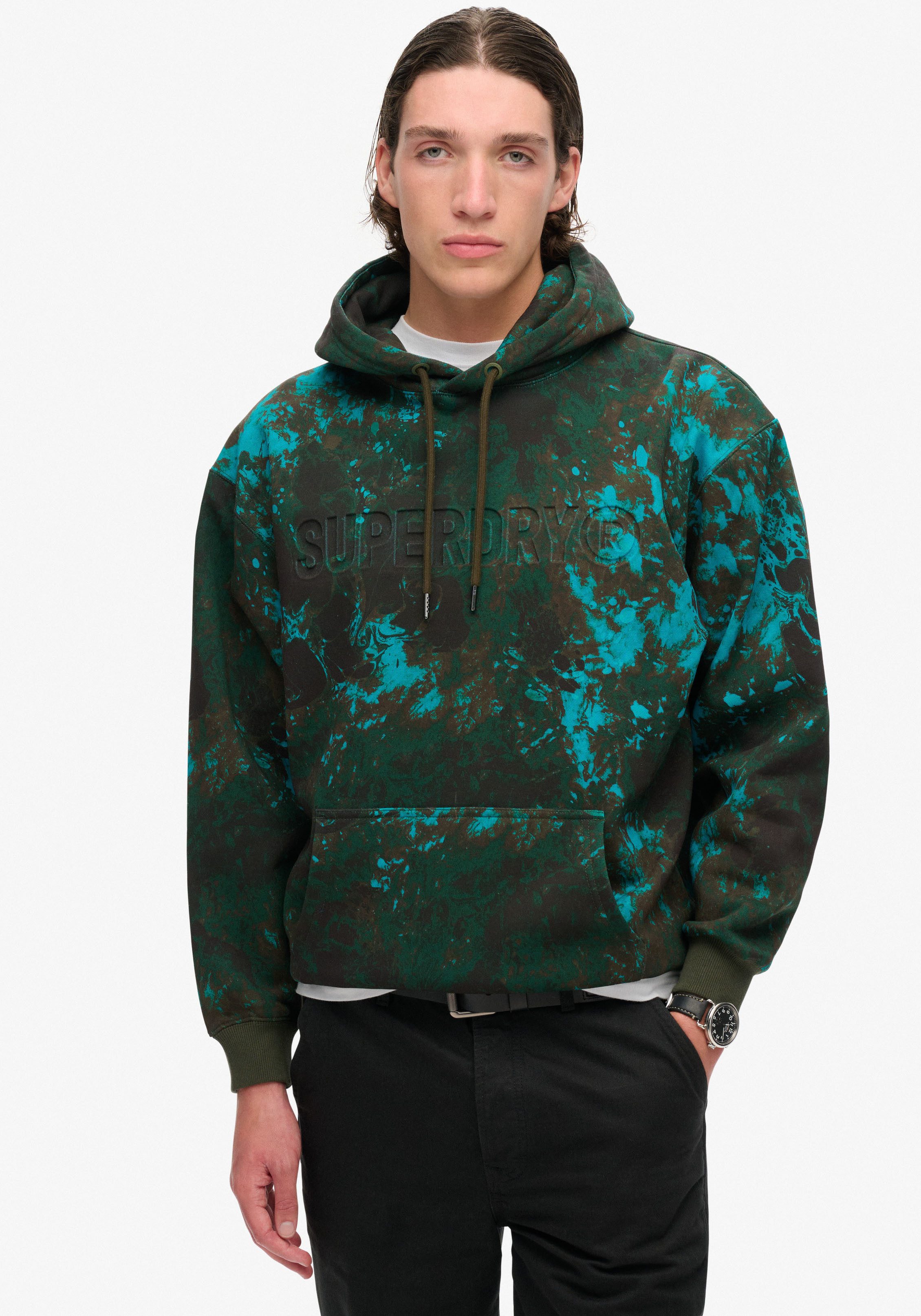 Superdry Hoodie UTILITY CAMO LOGO LOOSE HOOD heren sweaters maat XXXL groen