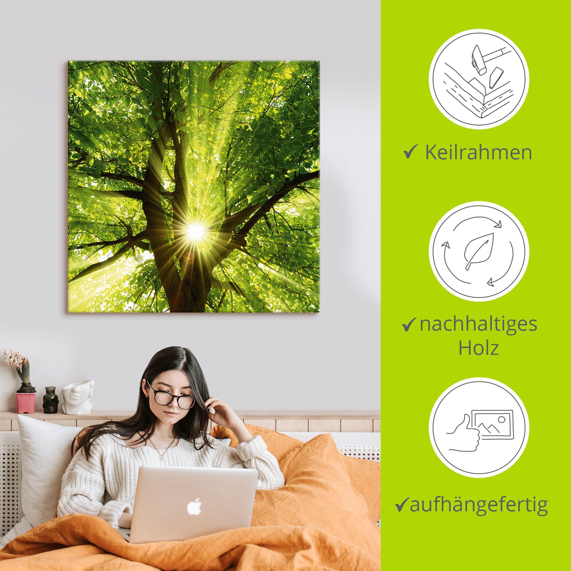 Artland Artprint Zon straalt explosief door de boom als artprint op linnen, poster, muursticker in verschillende maten