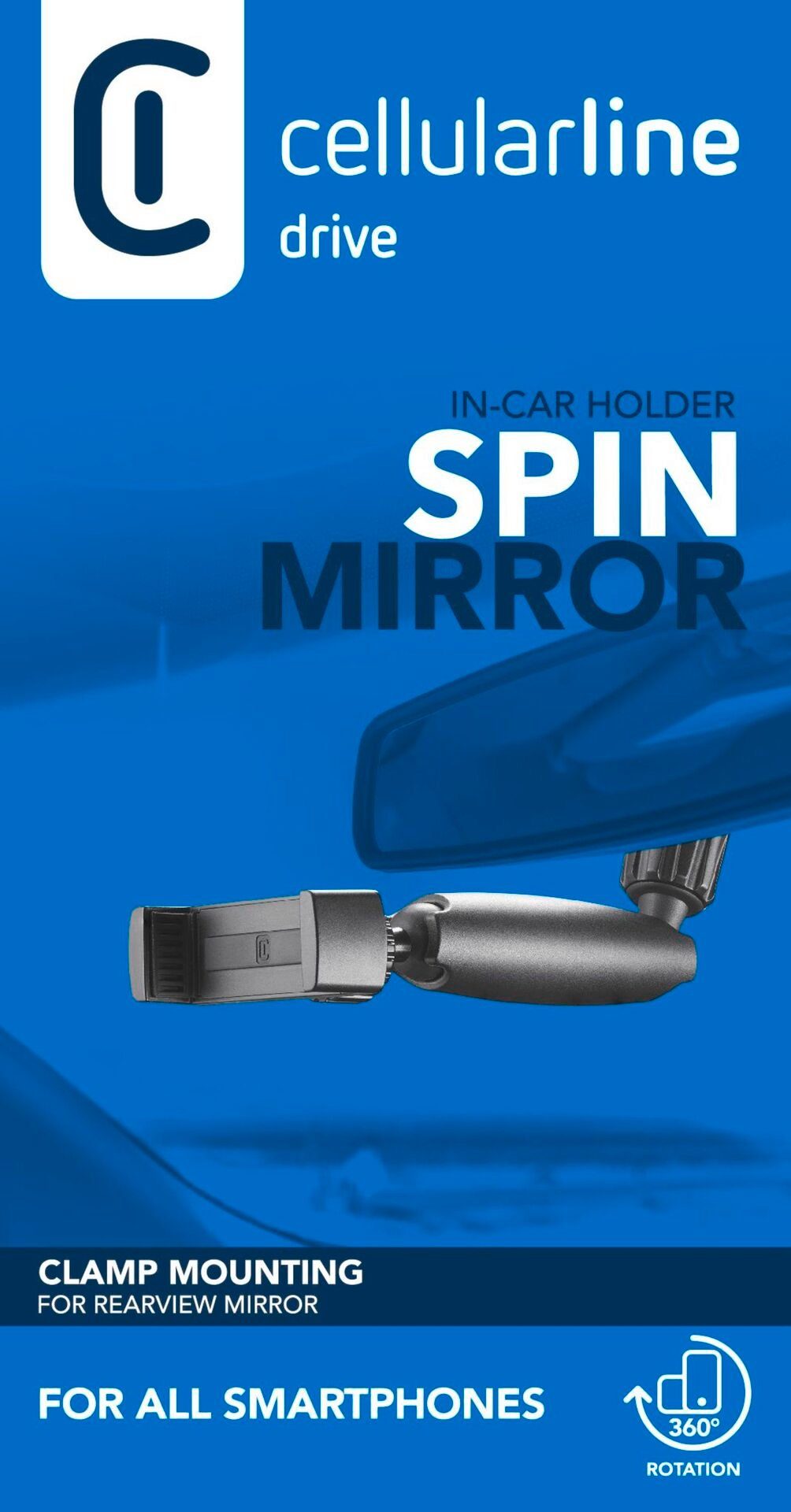 Cellularline Gsm-houder Spin Mirror Car Holder ter bevestiging aan de binnenspiegel/achteruitkijkspiegel, 360° draaibaar