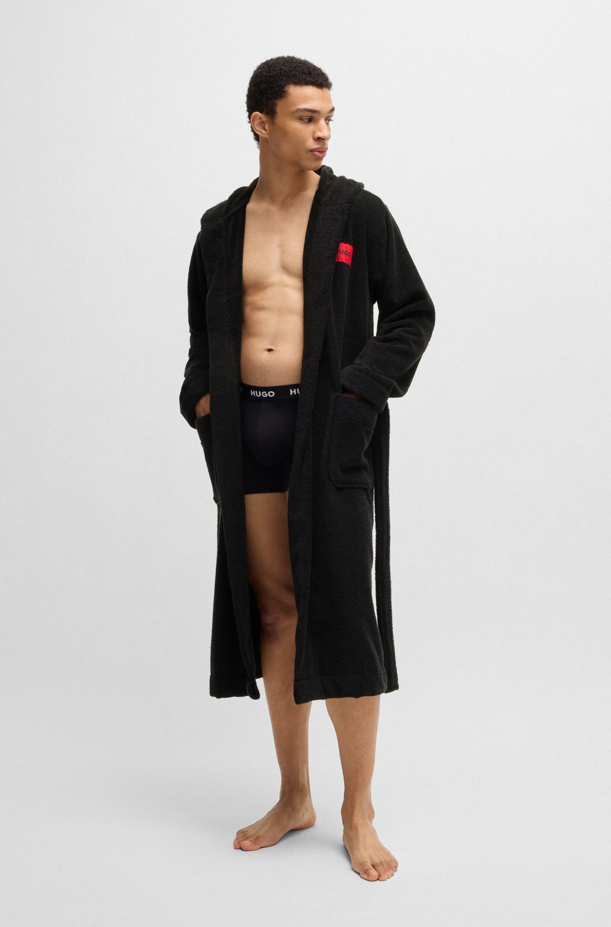 HUGO underwear Badjas Terry Gown Hooded met capuchon & contrasterend logo