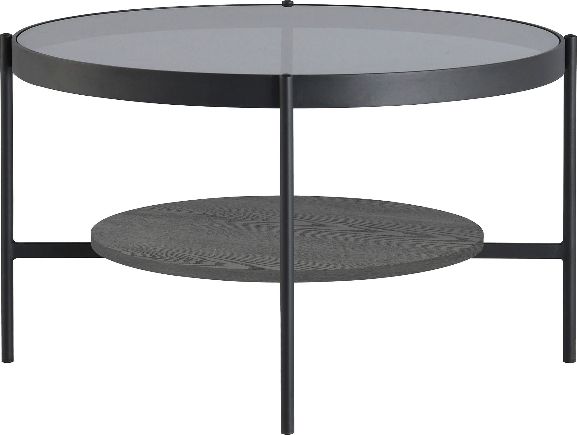byLIVING Salontafel Ohio met rookglas, plank van echt houtfineer, rond, d 73,5 / h 42,5 cm
