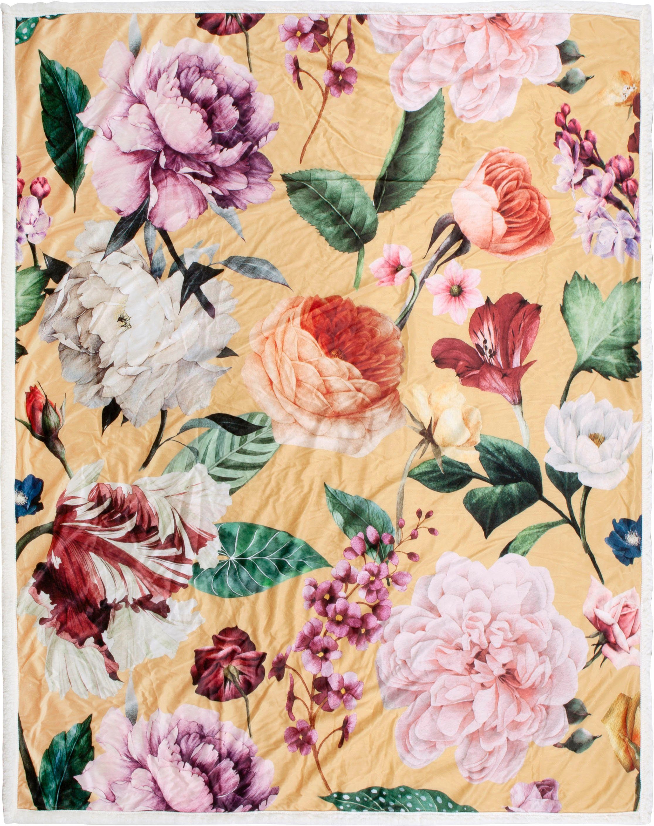 Descanso Plaid Fiori Zeer zacht, knuffeldeken, 130x160 cm, omkeerbaar, bloemen, zand