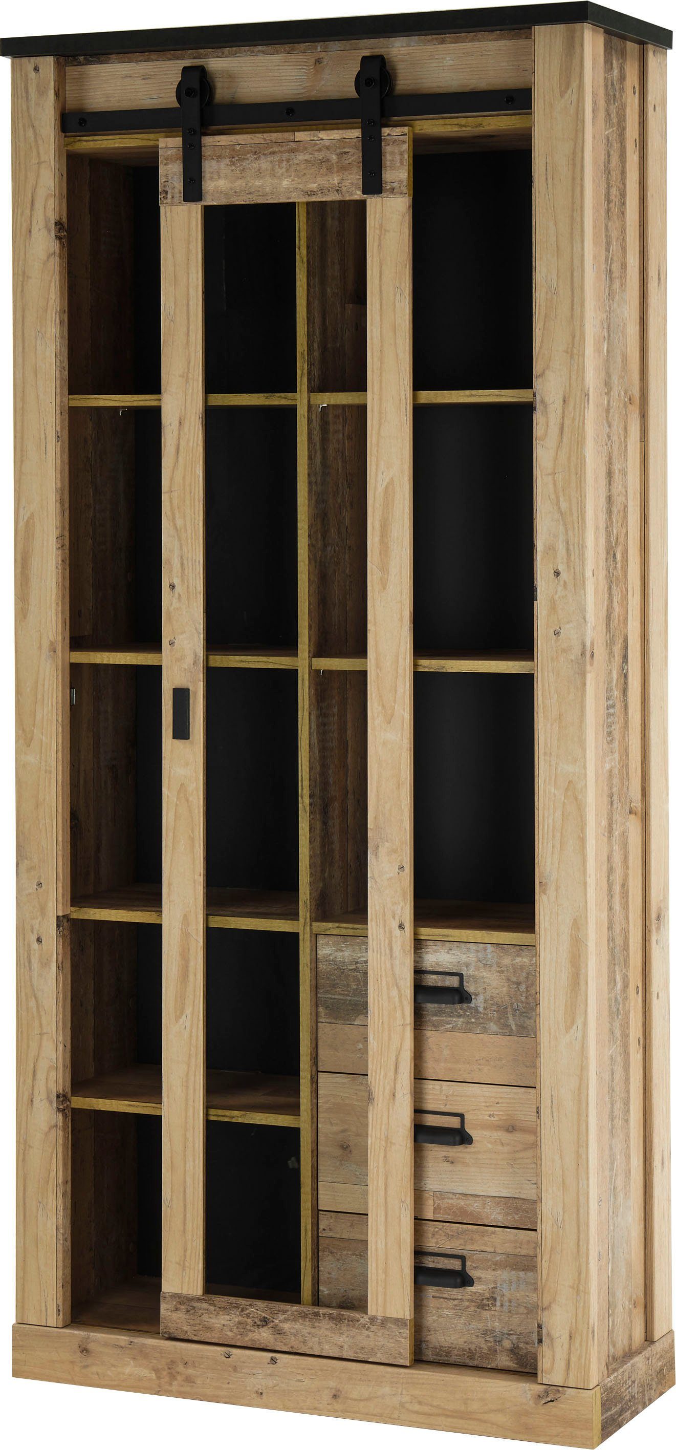 Home affaire Wandmeubel Sherwood Schuurdeurbeslag en apothekersgrepen van metaal, hoogte 201 cm (3-delig)
