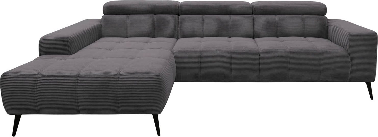 DOMO collection Hoekbank Trento L-vorm, met sledevoet of enkele voet naar keuze met verstelbare hoofdsteun, récamier links/rechts bestelbaar