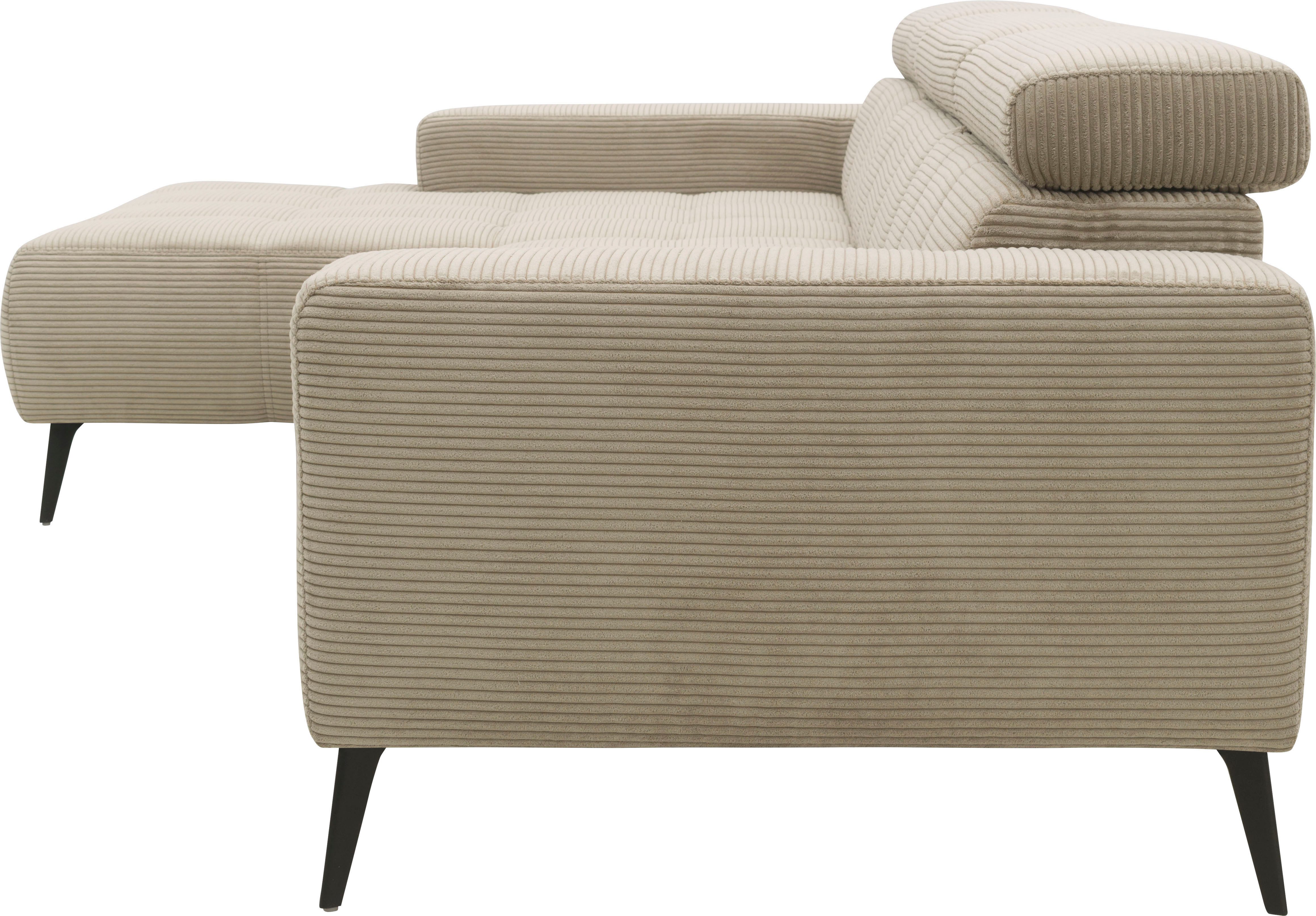 DOMO collection Hoekbank Trento L-vorm, met sledevoet of enkele voet naar keuze met verstelbare hoofdsteun, récamier links/rechts bestelbaar