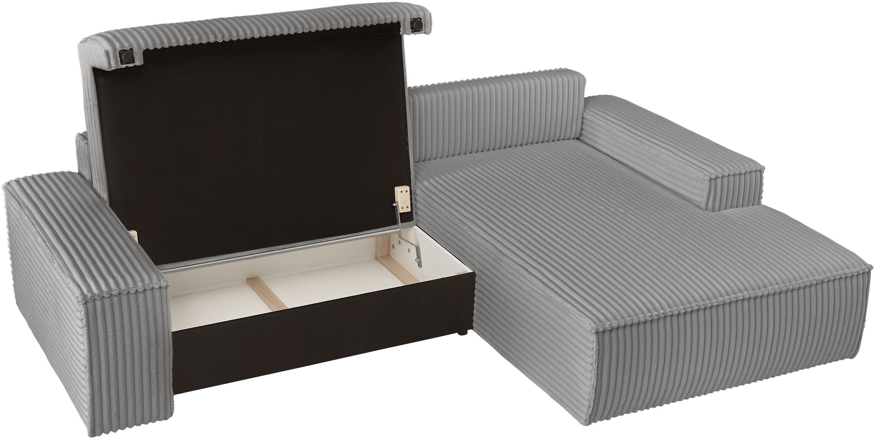 andas Hoekbank Finnley slaapbank 267 cm in Bouclé, fijne structuur en cord, L-vorm