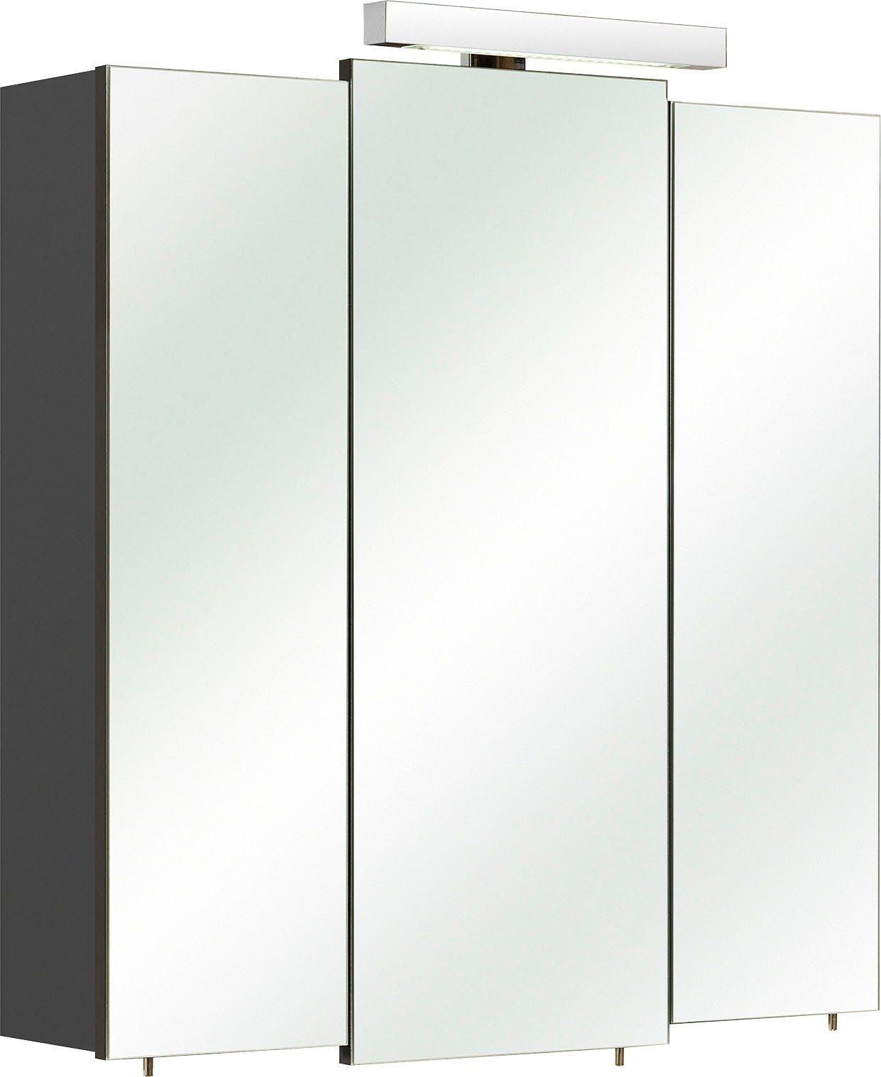 Saphir Spiegelkast Quickset 311 badkamermeubel, 3 spiegeldeuren, 6 planken, 68 cm breed spiegels & verlichting grijs