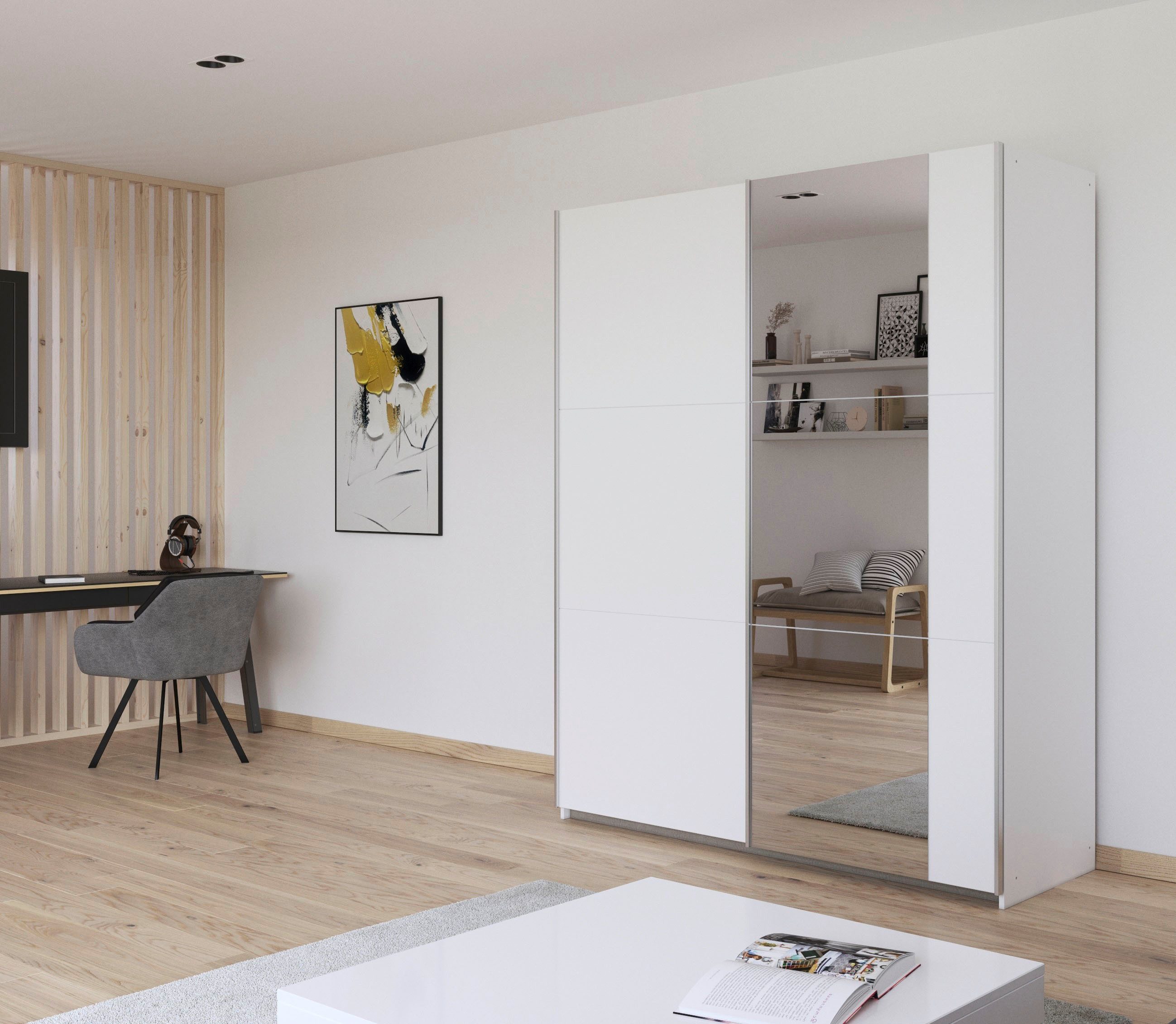 rauch Zweefdeurkast Kledingkast draaideurkast kast garderobe KRONACH TOPSELLER met spiegel en veel opbergruimte, metalen greepstrips, made in germany