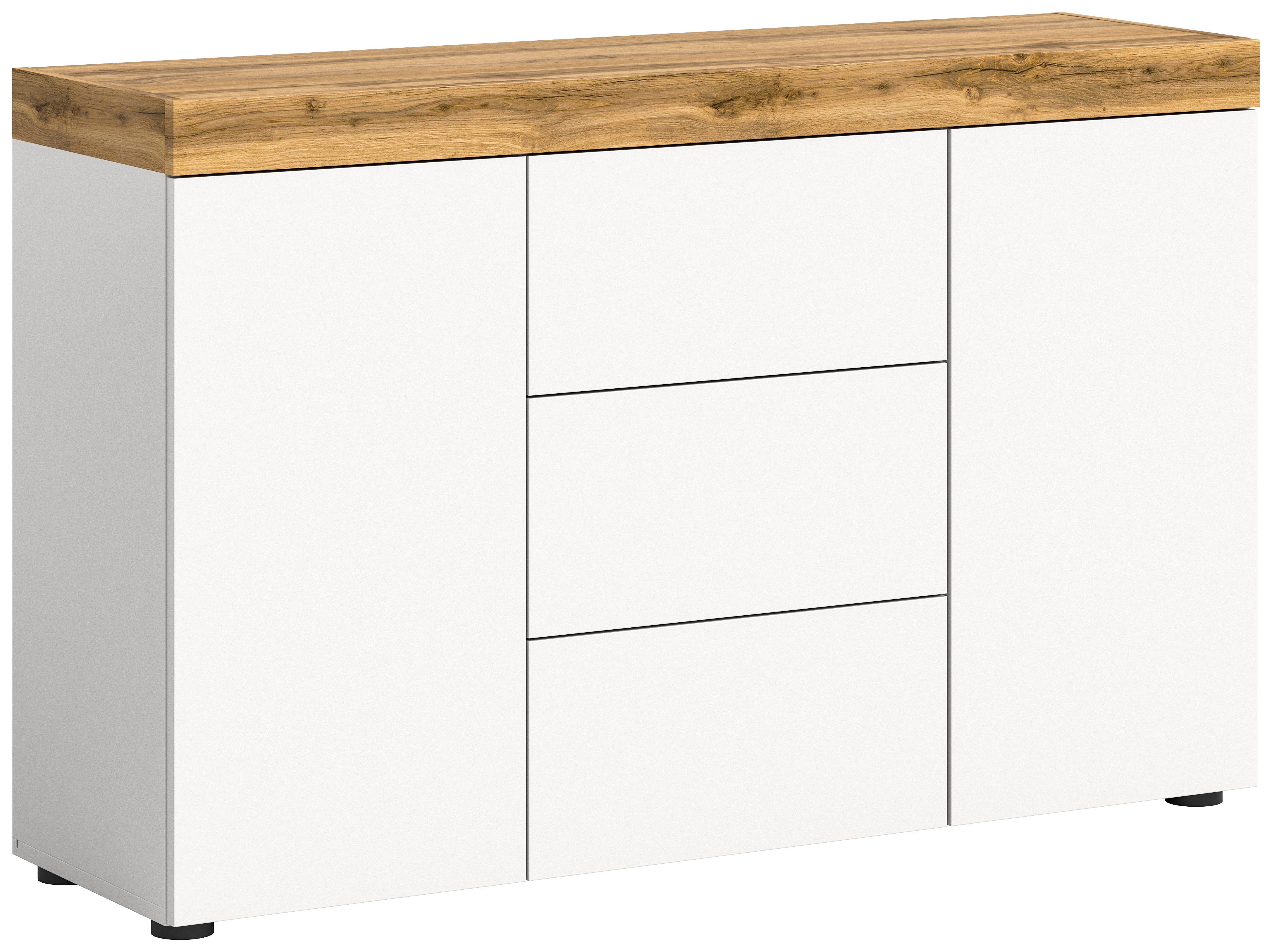 INOSIGN Dressoir Mambo, Breedte 125 cm, greeploze fronten, 2 Deuren, 3 Lades 2-kleurig, deuren met push to open, buffetkast, kast, commode, woonmeubel