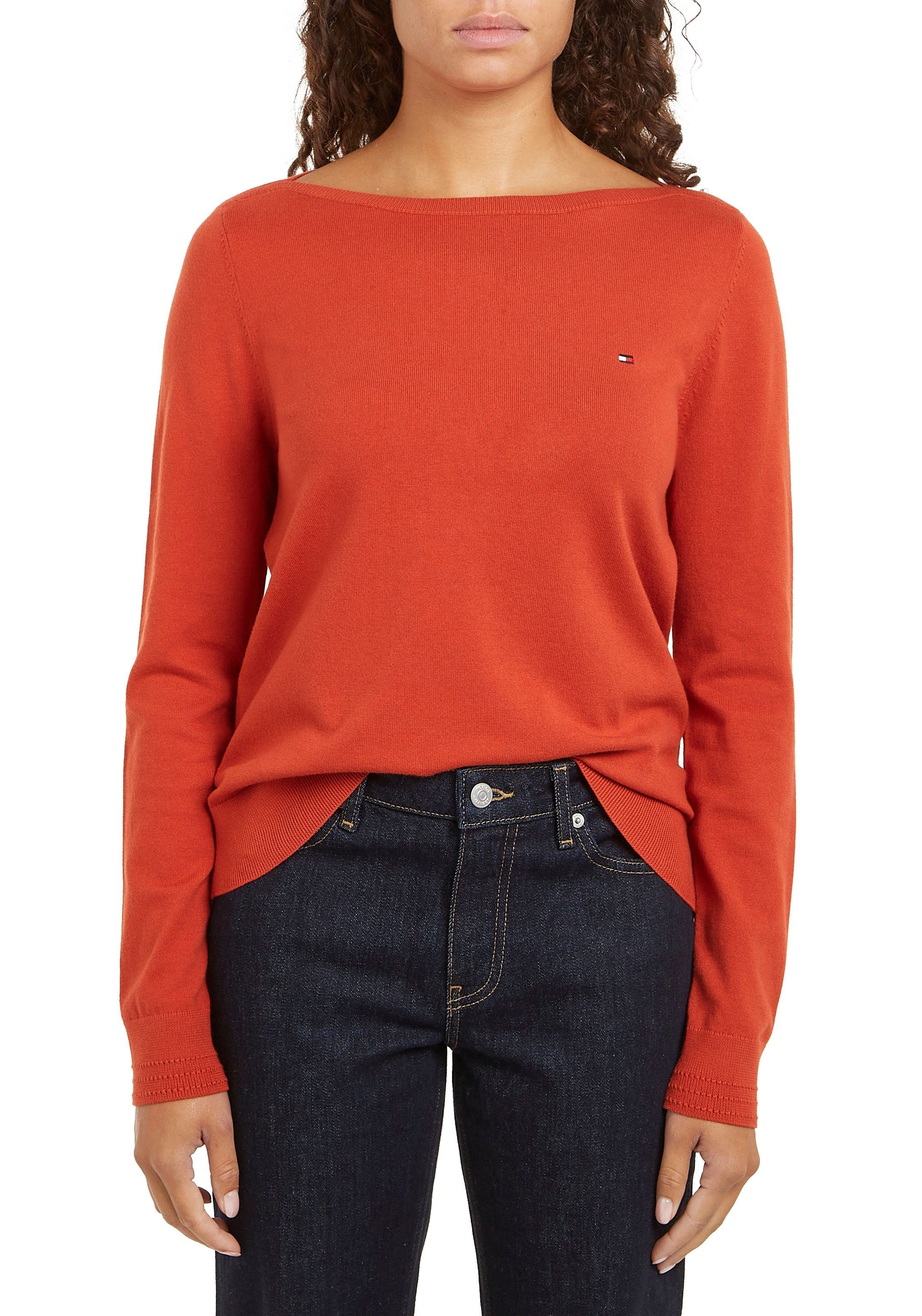 Tommy Hilfiger Gebreide trui CO JERSEY STITCH BOAT-NK SWEATER met -merklabel op de mouw