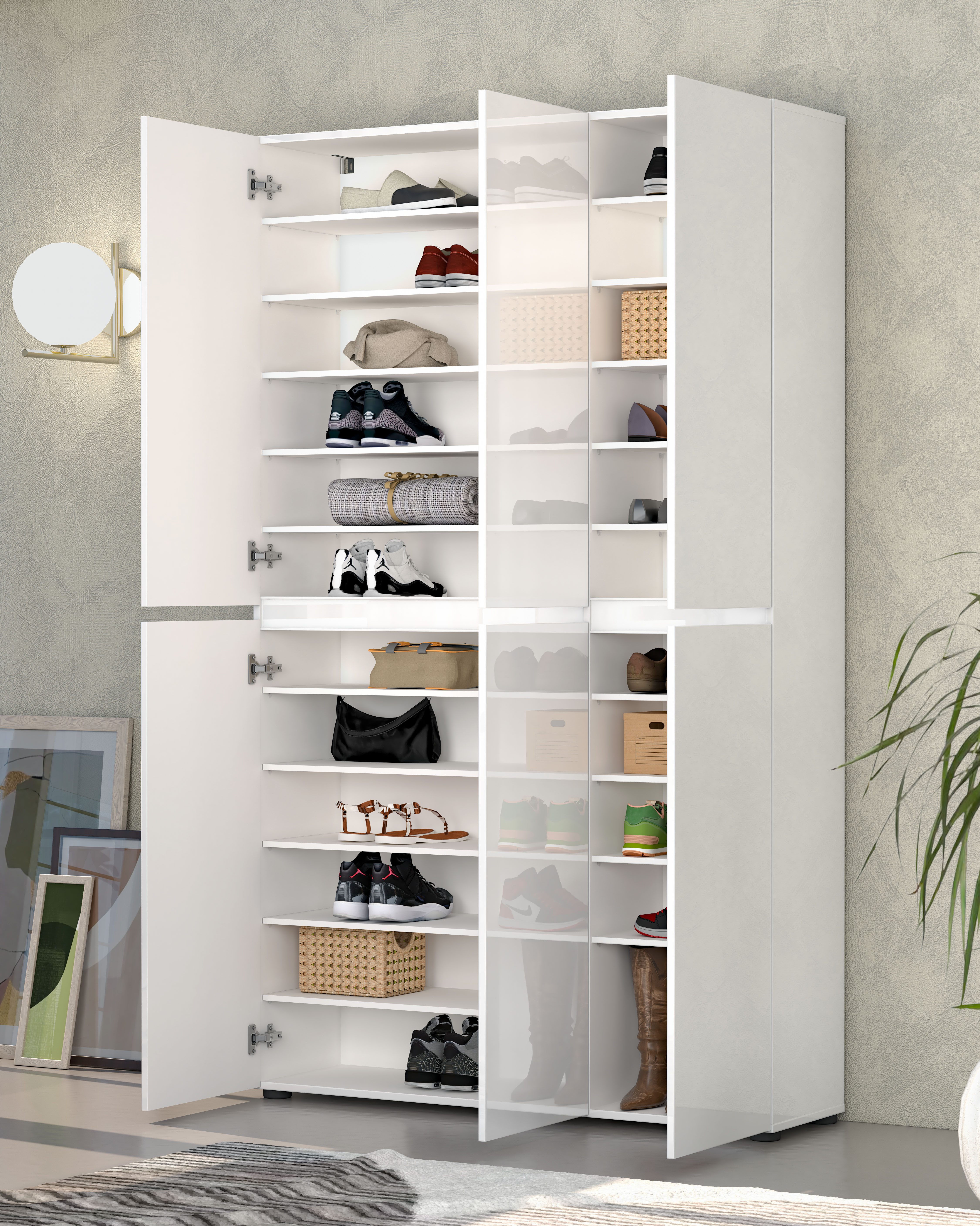 INOSIGN Schoenenkast Mister, schoenenkast, schoenenmeubelen, schoenenopslag, schoenenrek Breedte 120 cm, hoogte 200 cm, diepte 34 cm, 6 deuren, 24 vakken, 2 spiegels