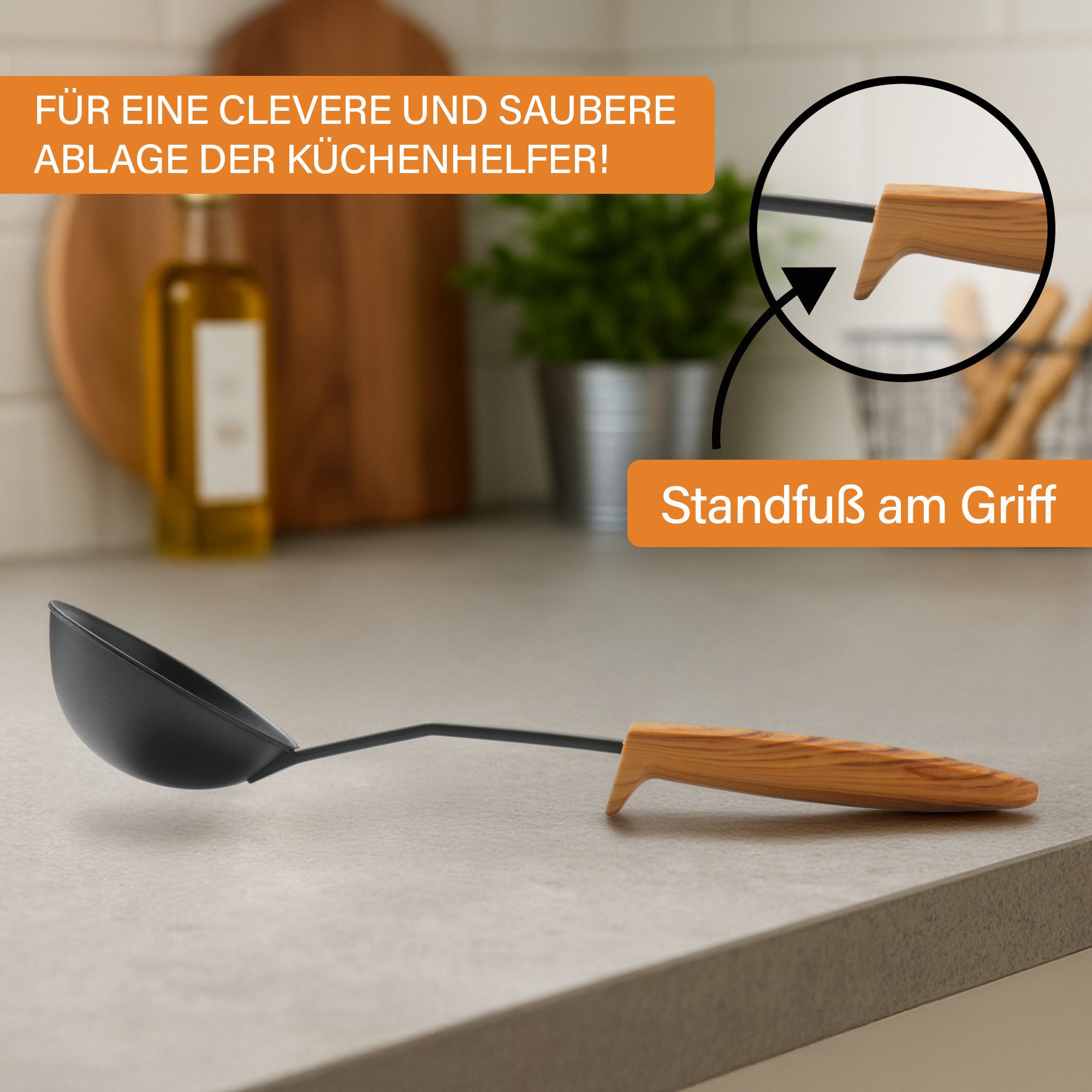 STONELINE Set keukengerei Kookgerei-set met houten handgreep-design "Back to Nature" Kunststof,hout-look,hittebestendig tot 180 °C,geschikt voor de vaatwasser (set, 9-delig)