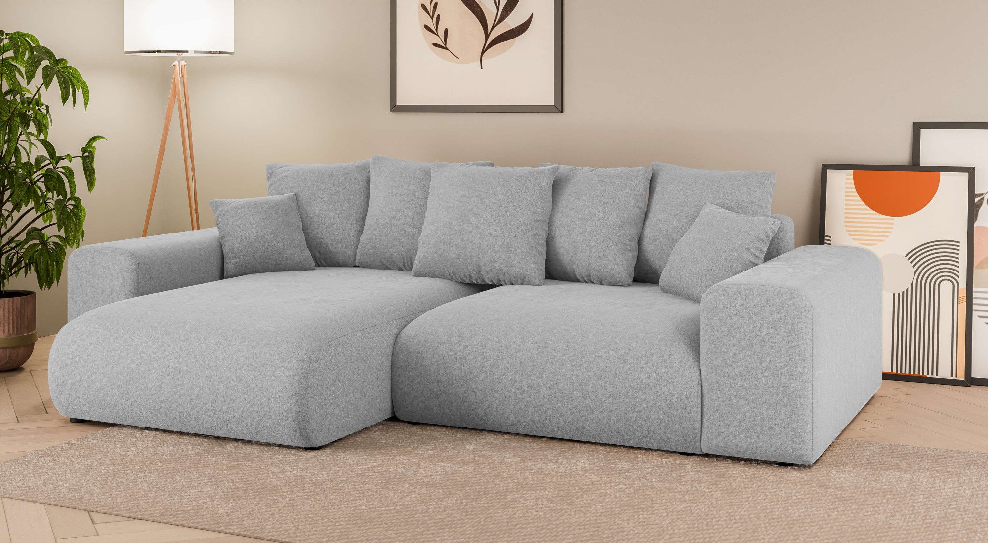 Home affaire Hoekbank LAKESIDE met bedfunctie en bedlade, B/D/H 257/166/84 cm L-vorm, recamiere aan beide zijden monteerbaar, golfondersteuning