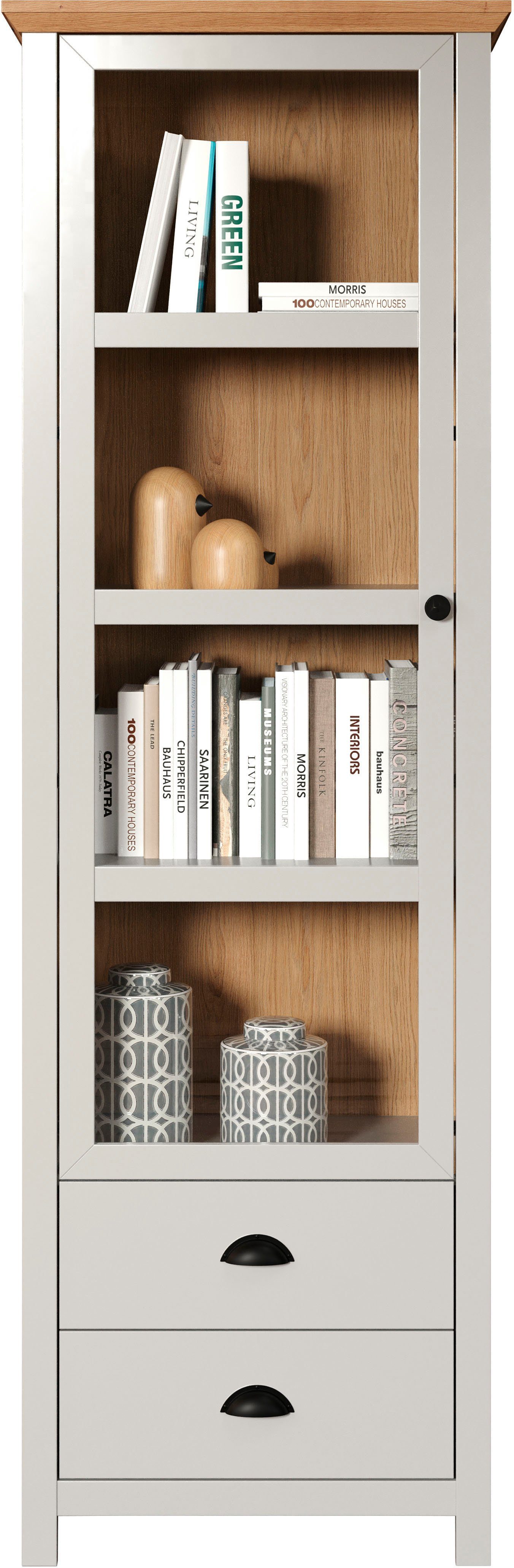 Home affaire Vitrinekast Herzwill lichtgrijs / artisan eiken, mat, 65 x 201 cm, met glasdeur