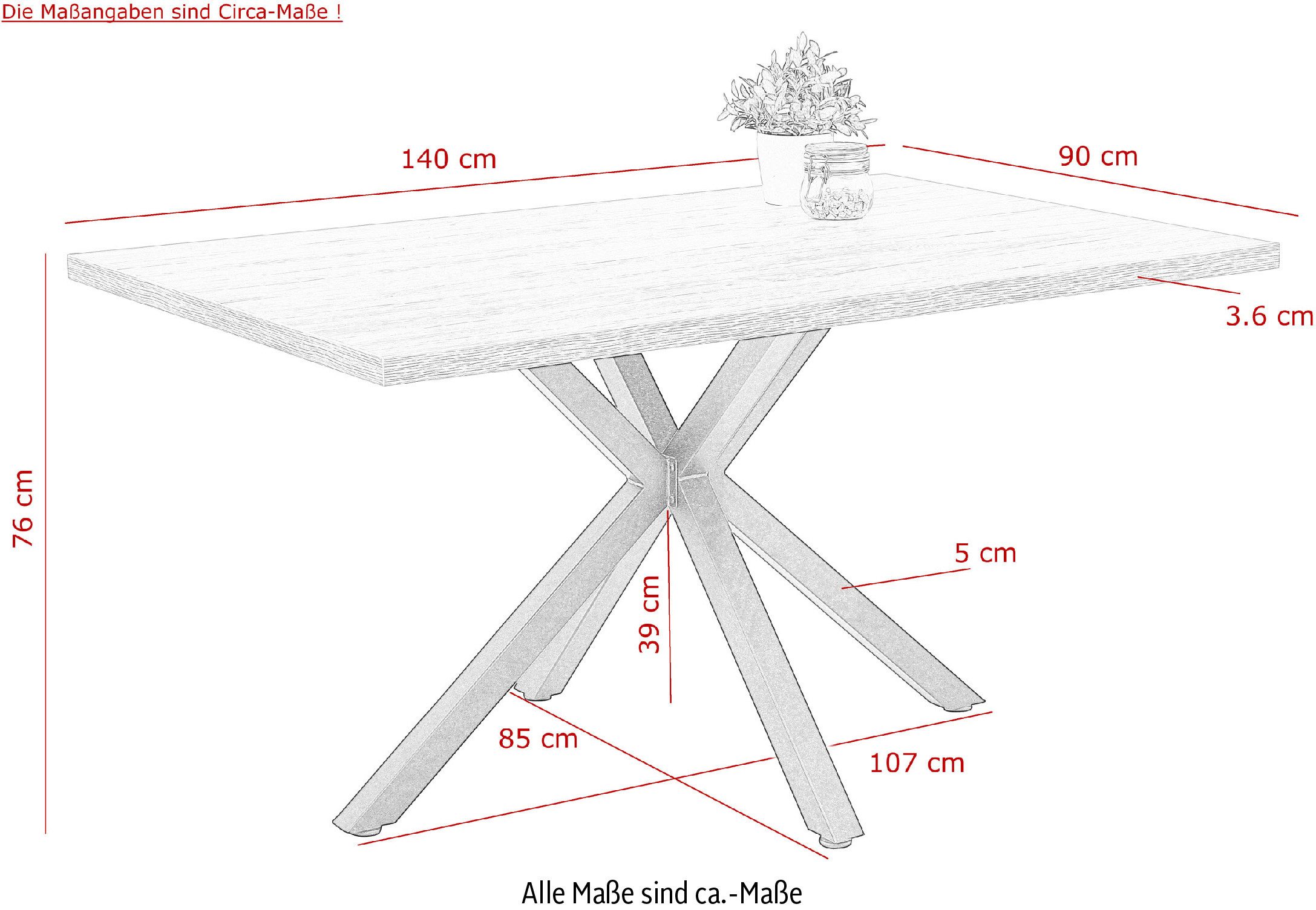 HELA Eethoek Spree Eettafel 140x90 cm met dikke rand, microvezel bekleding(4-delig)