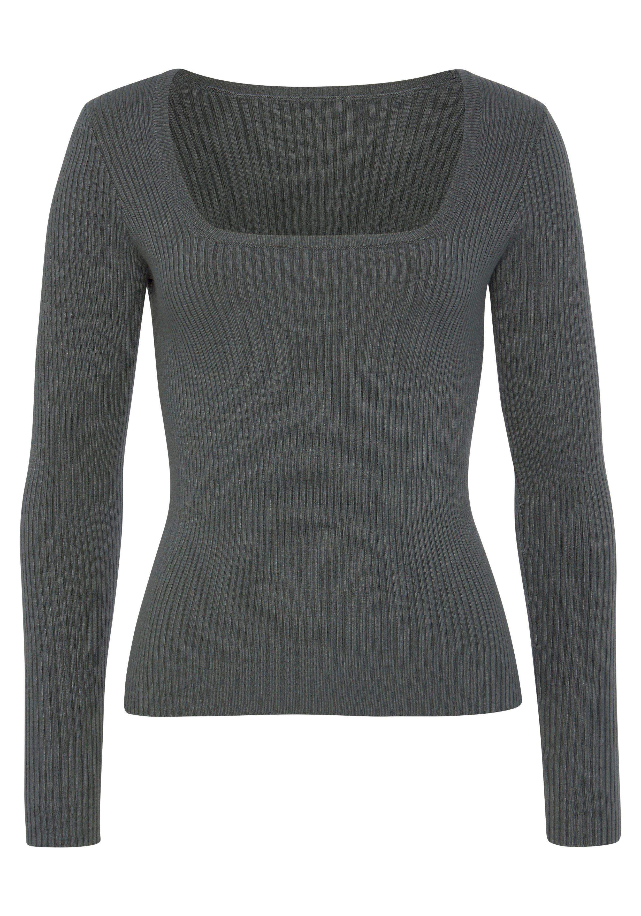 Lascana Gebreide trui van ribbrei met vierkante halslijn, elegant-chic, basis