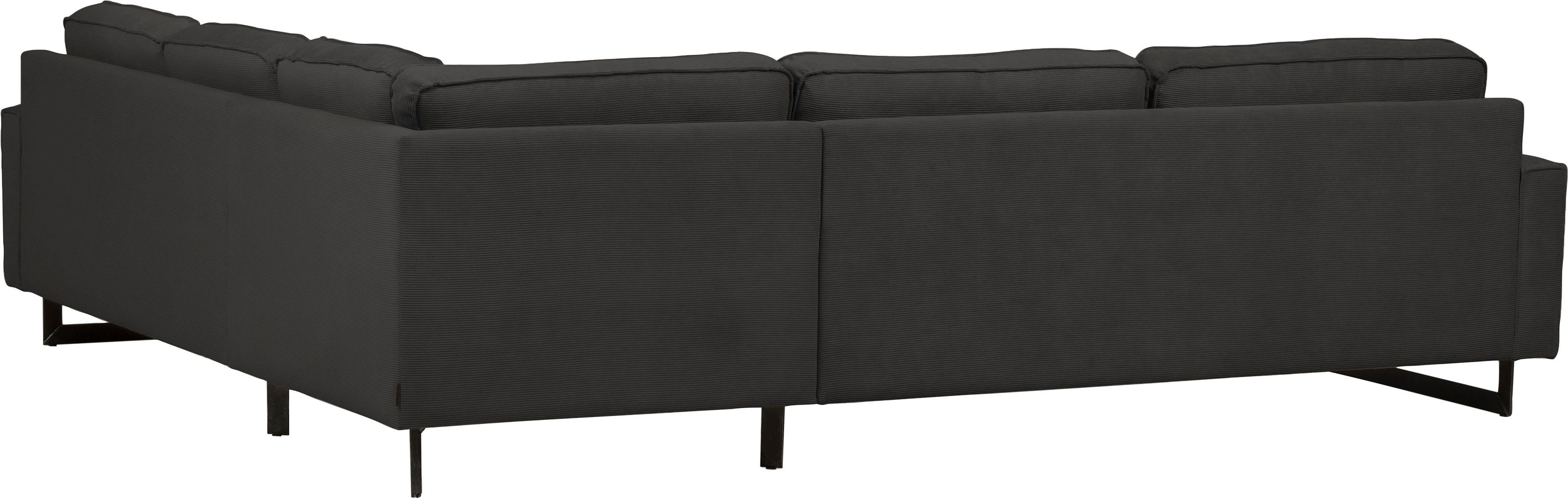 Places of Style Hoekbank Pinto, XXL, 250/290 cm, lange arm, ottomane Cord, chenille, leerlook, met bies, metalen voeten, golfondersteuning