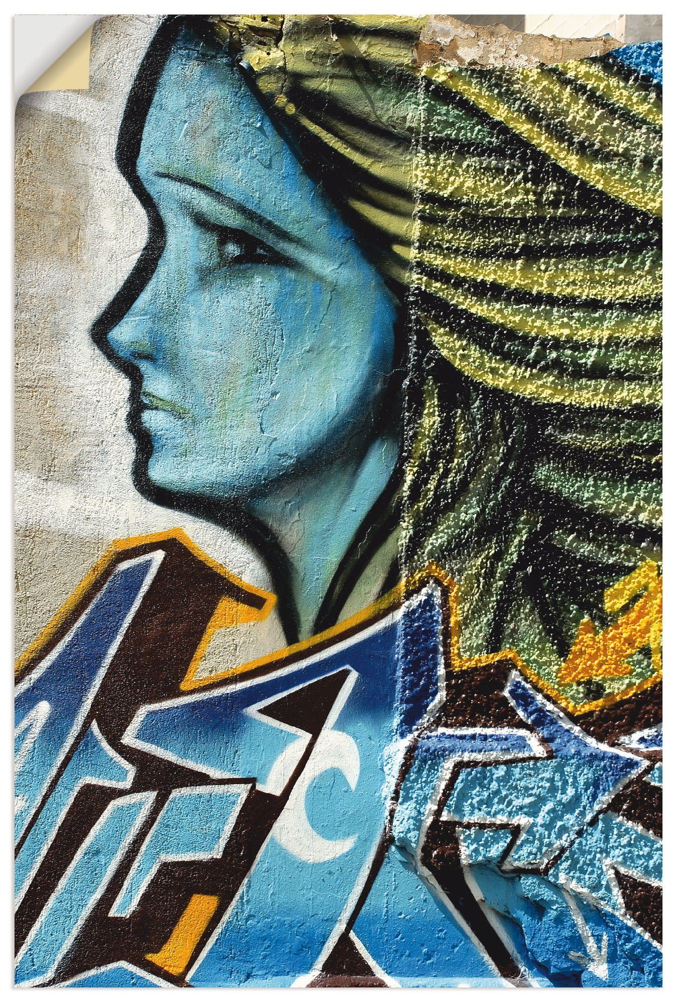 Artland Artprint Graffiti - vrouw in blauw in vele afmetingen & productsoorten - artprint van aluminium / artprint voor buiten, artprint op linnen, poster, muursticker / wandfolie