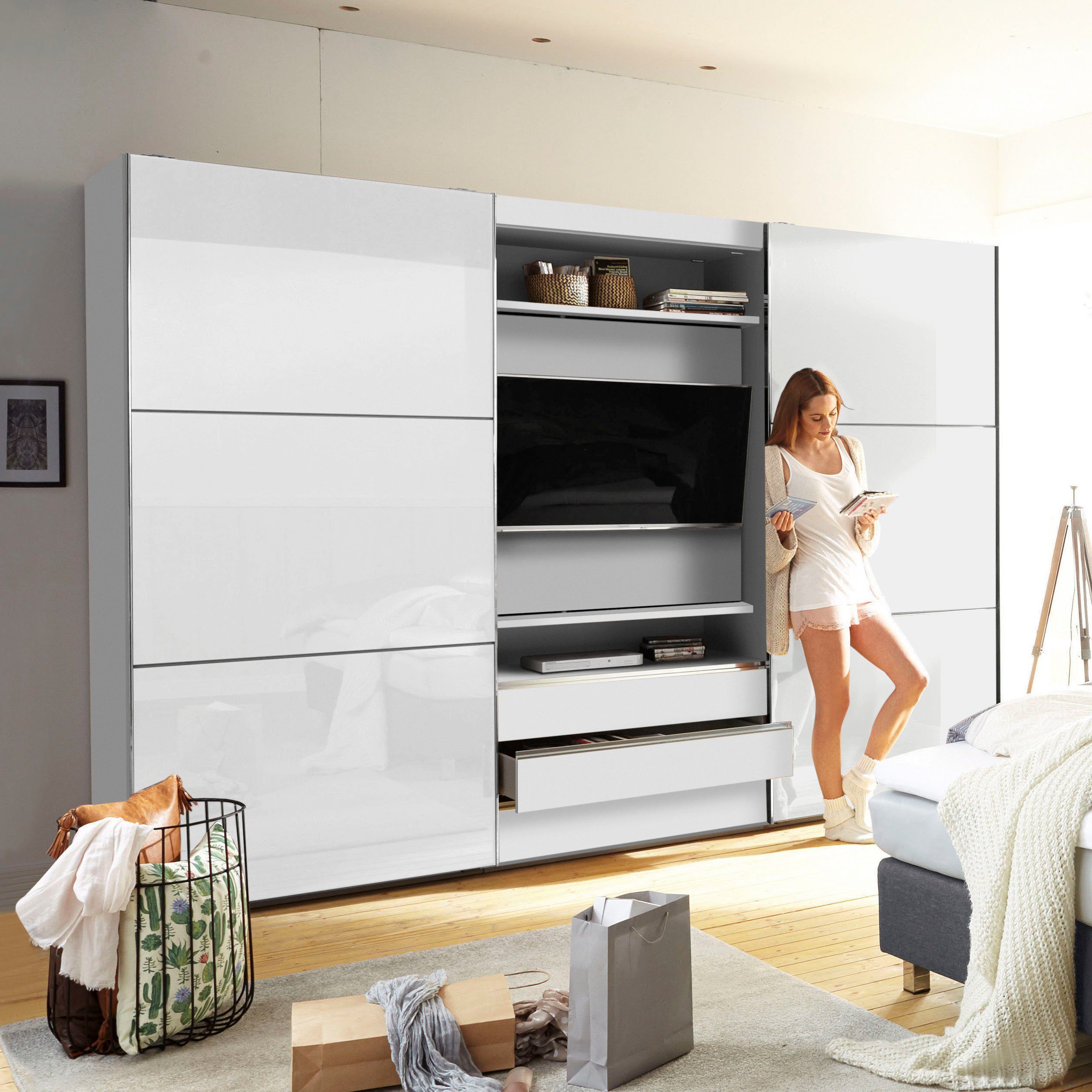 Wimex Zweefdeurkast Magic by fresh to go mooie extra: met draaibaar tv-element, fronten van glas