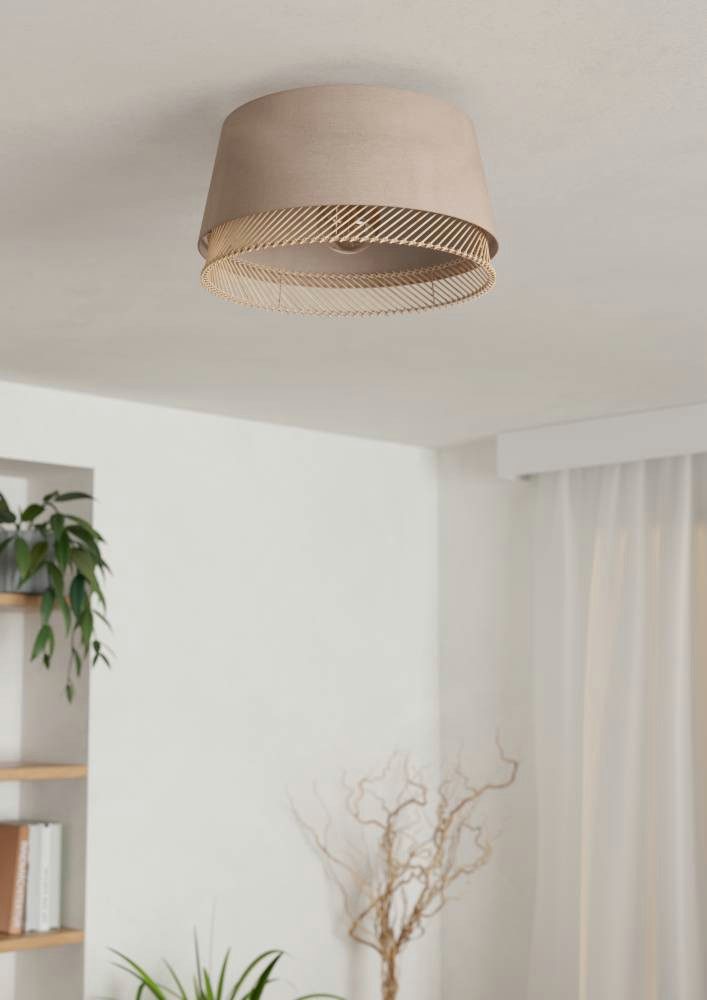EGLO Plafondlamp TABLEY Plafondlamp, woonkamerlamp, linnen en bamboe, opbouwlamp, Ø 38 cm (1 stuk)
