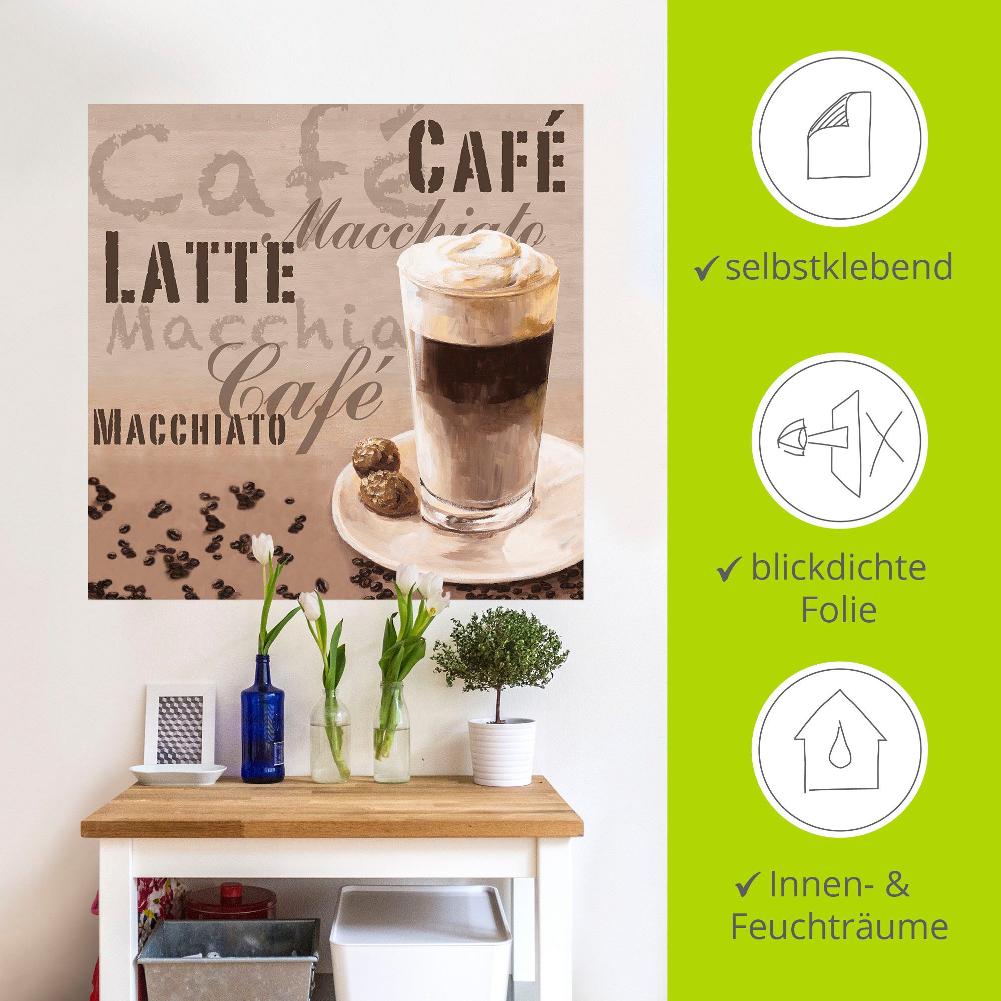 Artland Artprint Koffie - latte macchiato als artprint op linnen, muursticker in verschillende maten