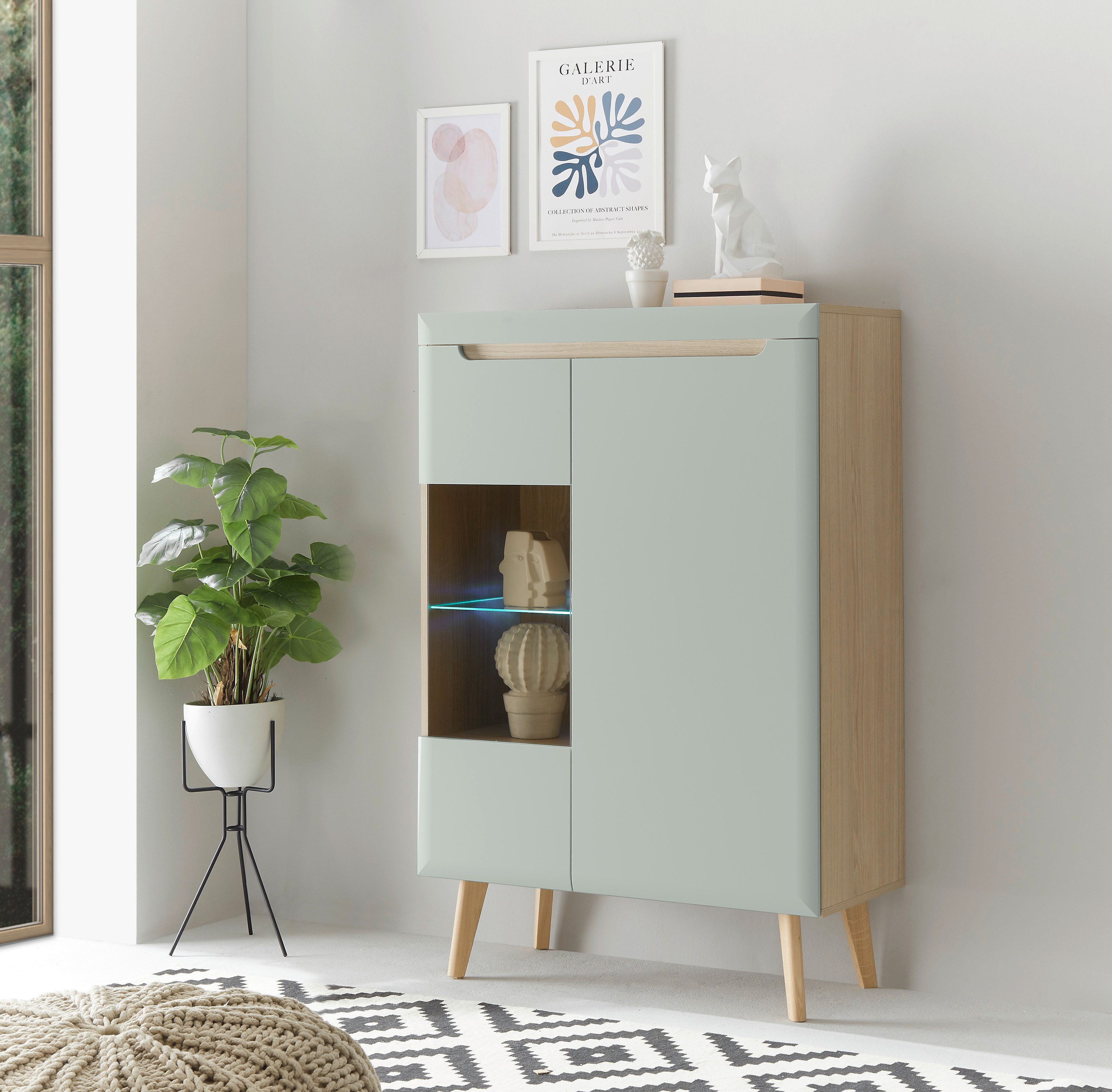 INOSIGN Vitrinekast Torge, hoge kast, glazen vitrine, staande vitrine, vitrinekast in drie verschillende kleuren beschikbaar, glazen deur & -bodem, 90