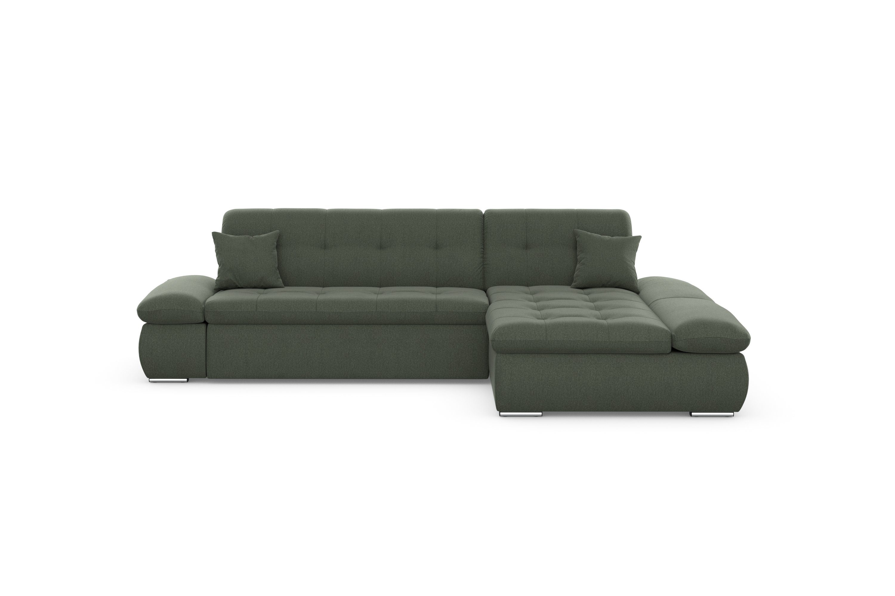 DOMO collection Hoekbank Moric, L-vorm, XXL-bank - Breedte 300cm keuze met bedfunctie en armleuningverstelling, donkergroen