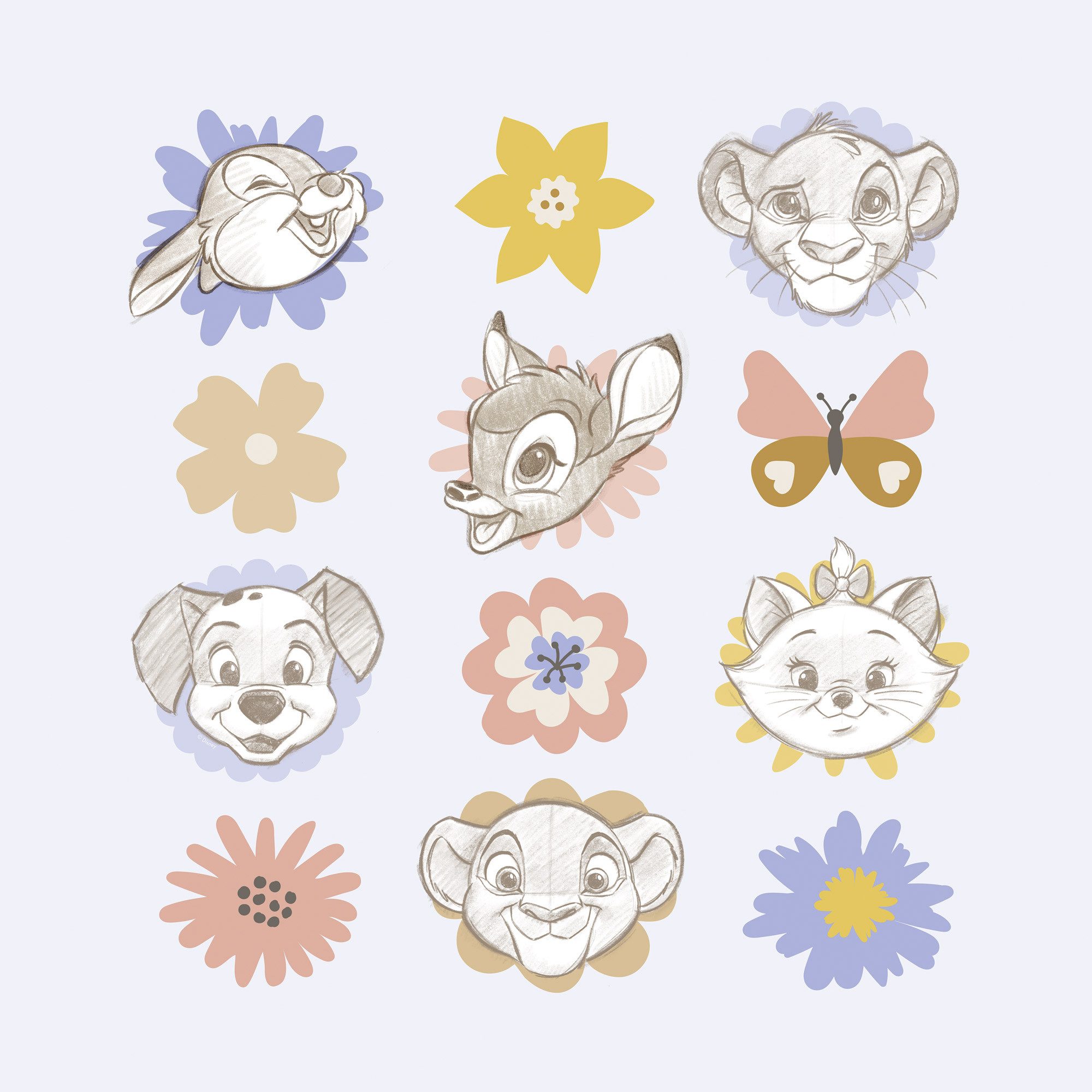 Komar Artprint op linnen Disney Classics Flowerheads 40 x 50 cm (breedte x hoogte) - kinderkamer, decoratie (1 stuk)