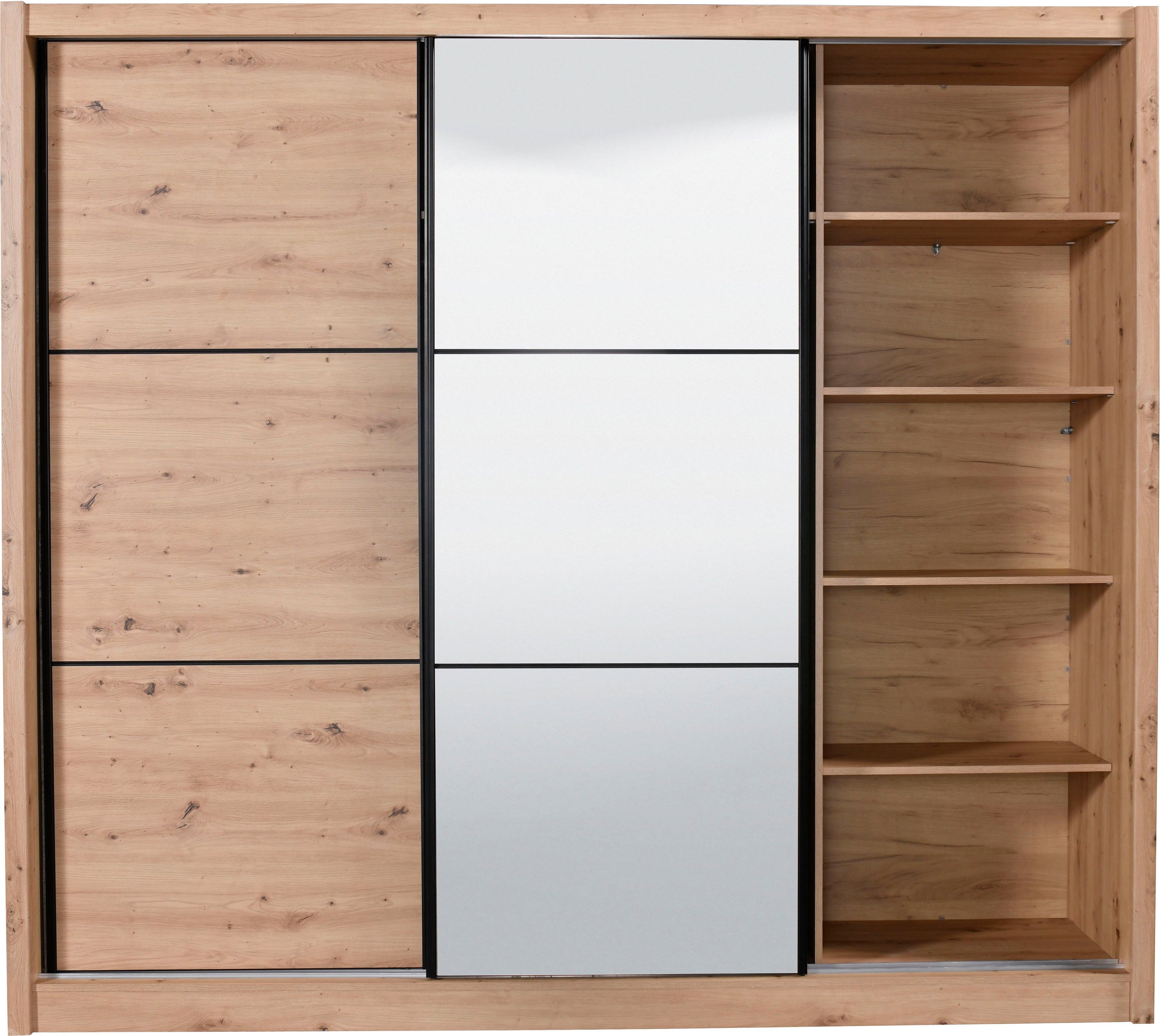 INOSIGN Zweefdeurkast Navara kledingkast met spiegel linnenkast garderobe met royale binnenuitrusting, fsc®-gecertificeerd, in 3 breedtes