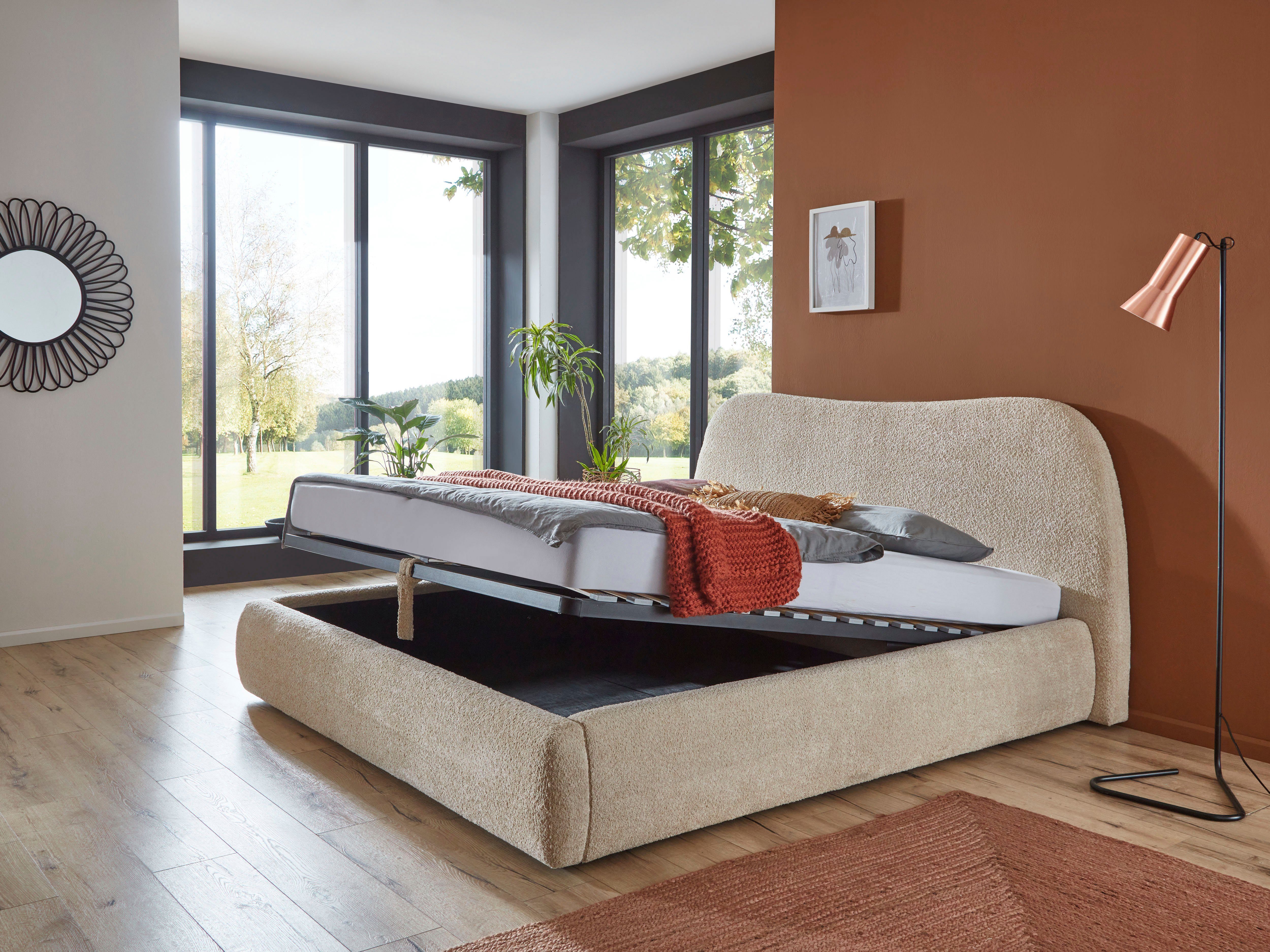 ATLANTIC home collection Gestoffeerd bed Sophie met of zonder opbergruimte, hoogwaardige bouclé bekleding