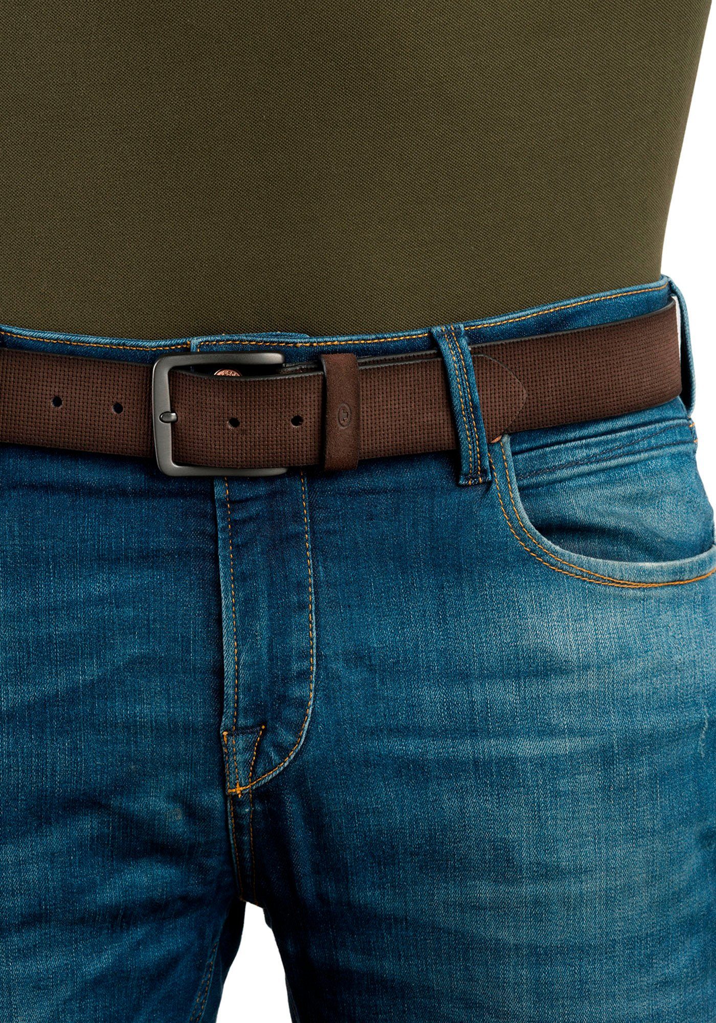 Tom Tailor Leren riem TTBART 4 cm brede herenriem, velourslederoptiek, tot maat 120
