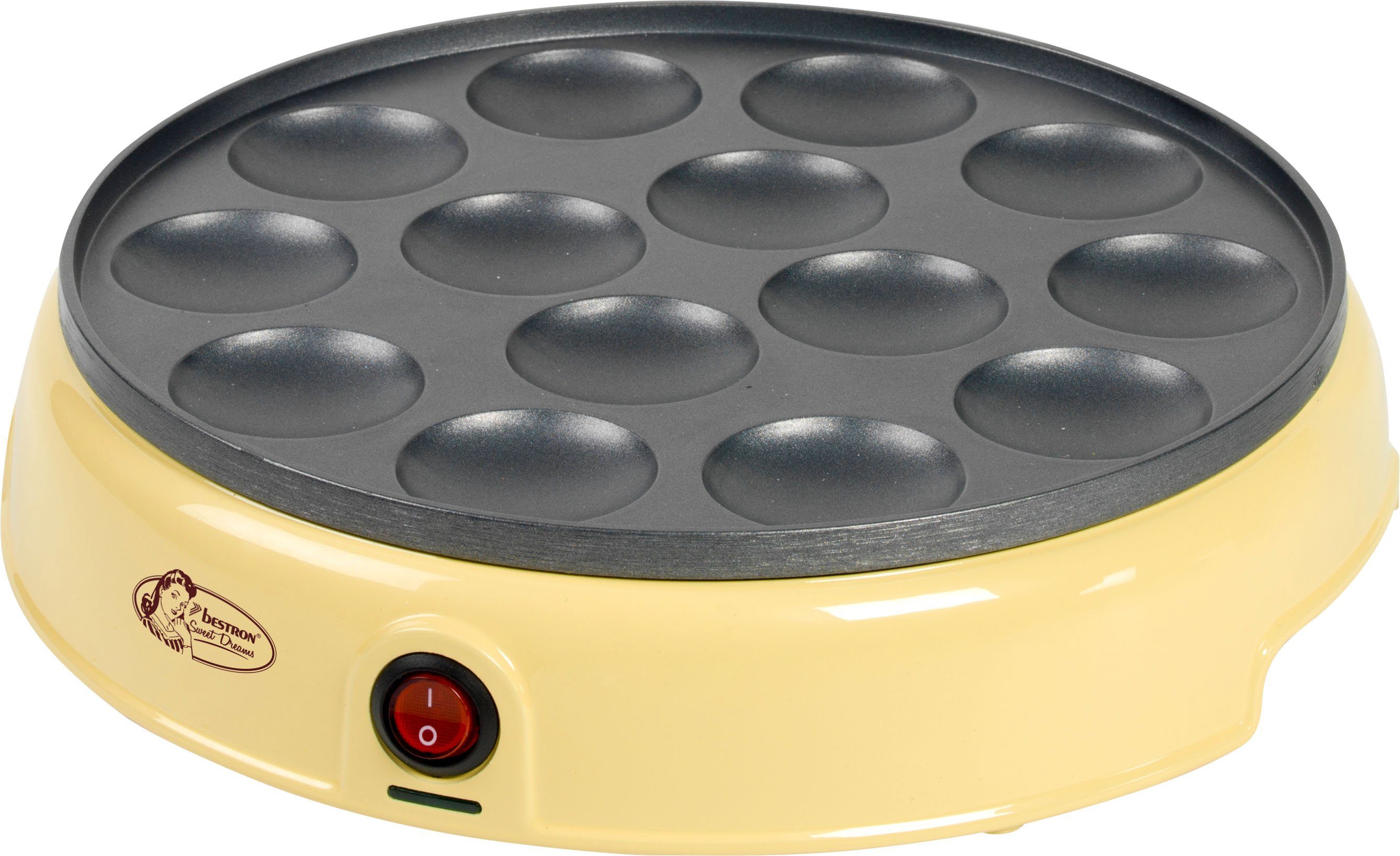 bestron poffertjes-maker apfm700sd sweet dreams in retrodesign, mini-pannenkoekenautomaat, antiaanbaklaag geel