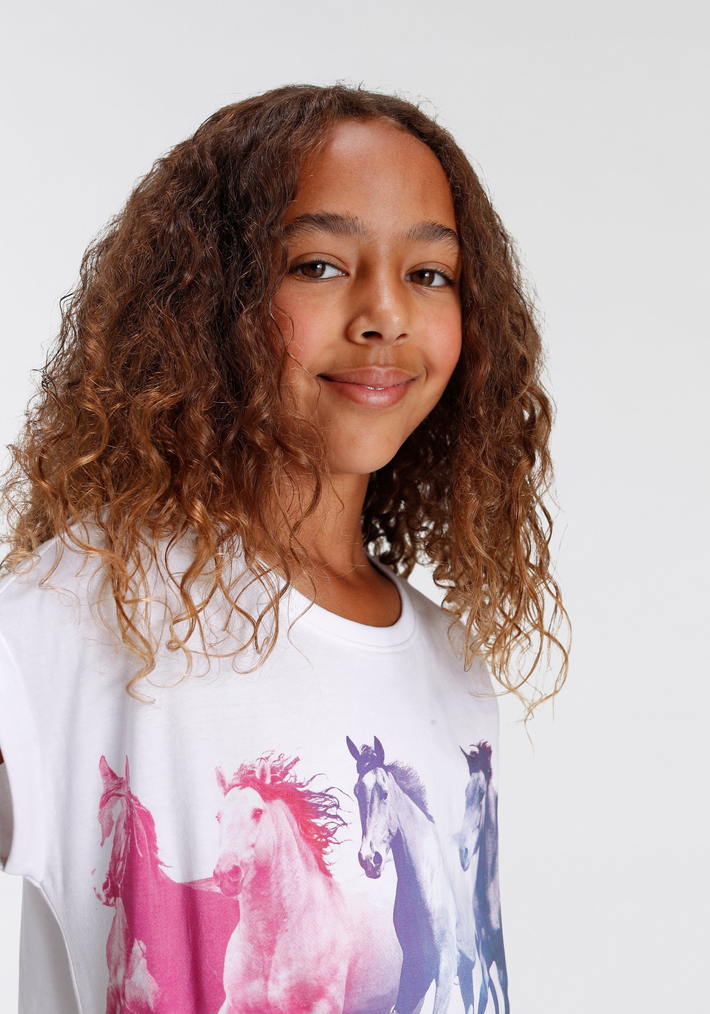 KIDSWORLD T-shirt Paarden Korte mouwen, bedrukt, ronde hals, van katoen