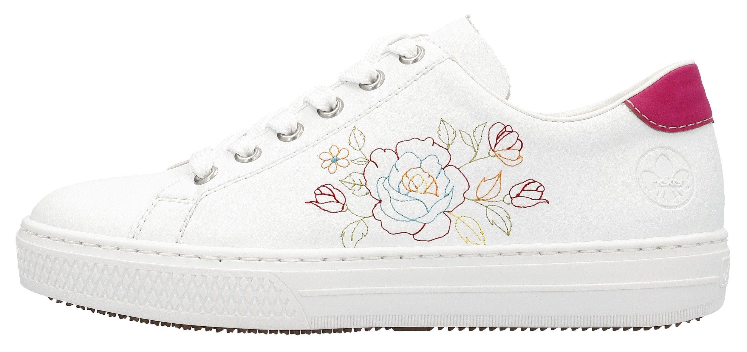Rieker Sneakers met zijbloemborduurwerk, vrijetijdsschoen, lage schoen, veterschoen