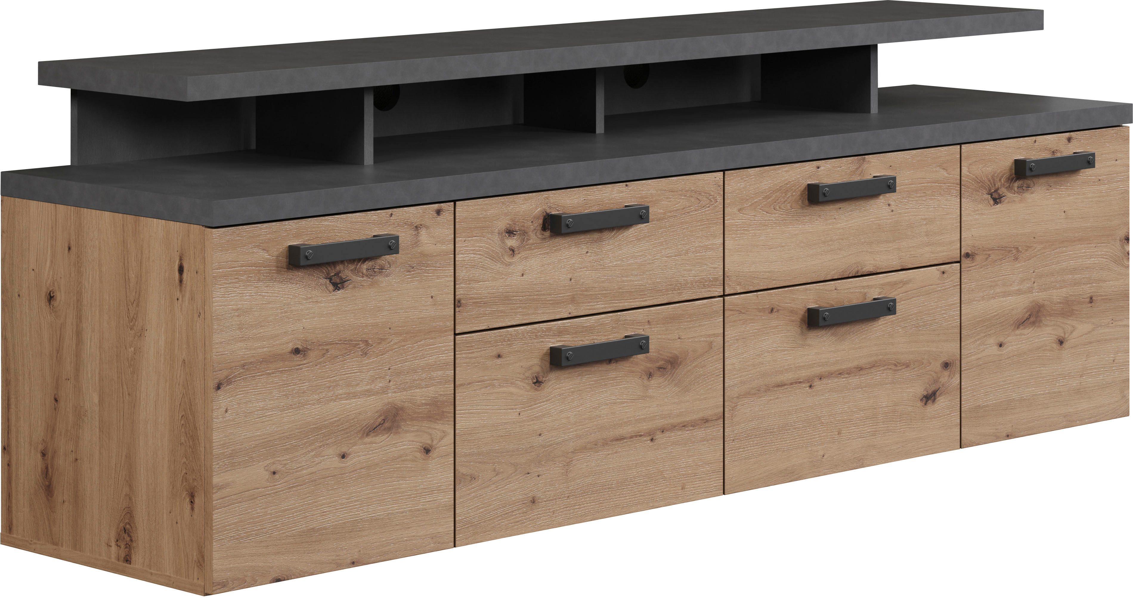 Home affaire Tv-kast Ambres Lowboard inclusief opzetstuk in eik/grijs - Met volledige uittrekfunctie (1 stuk)