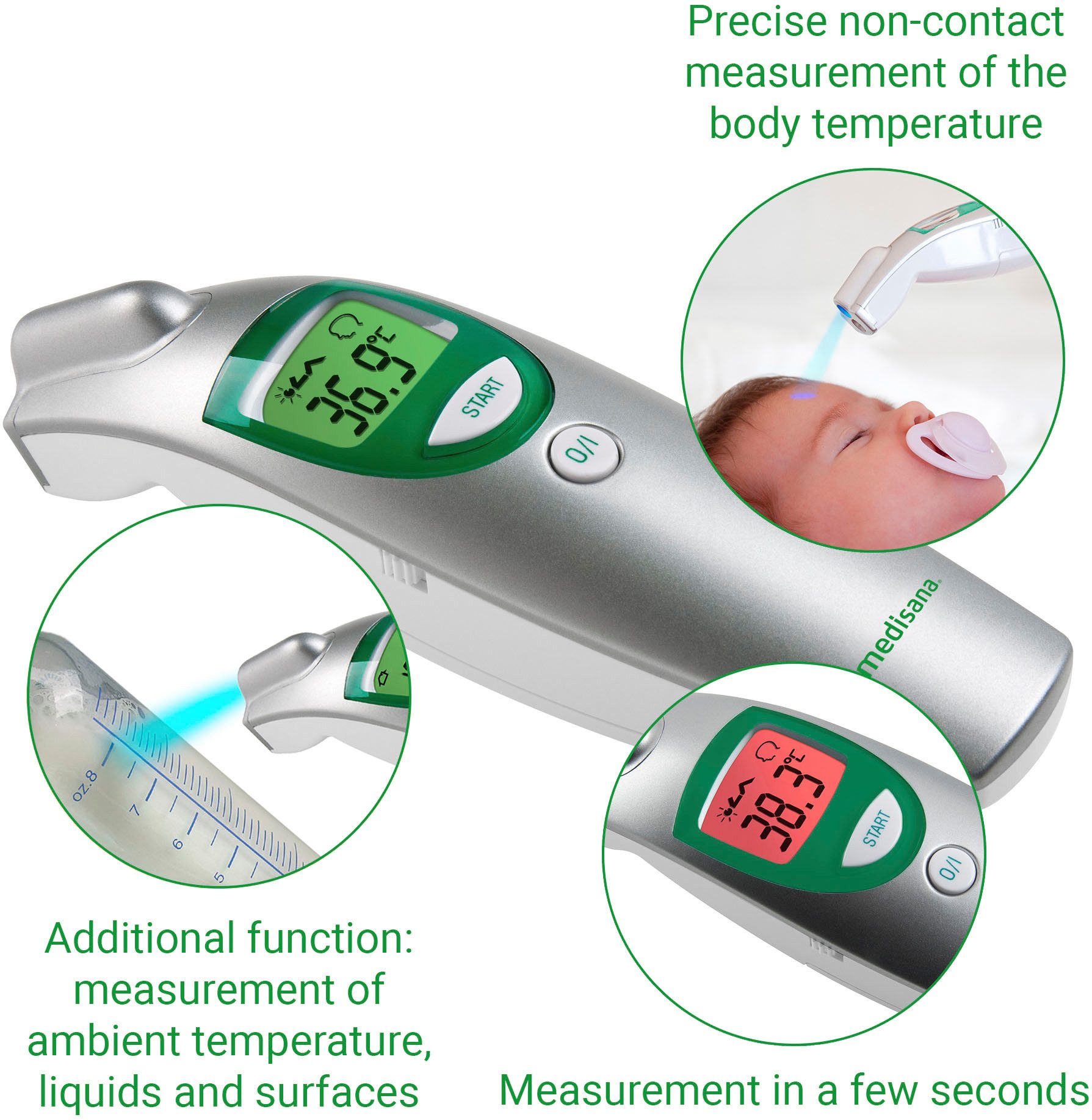 Medisana Infrarood-thermometer FTN Meten van lichaam- en oppervlaktetemperatuur met koortsalarm.