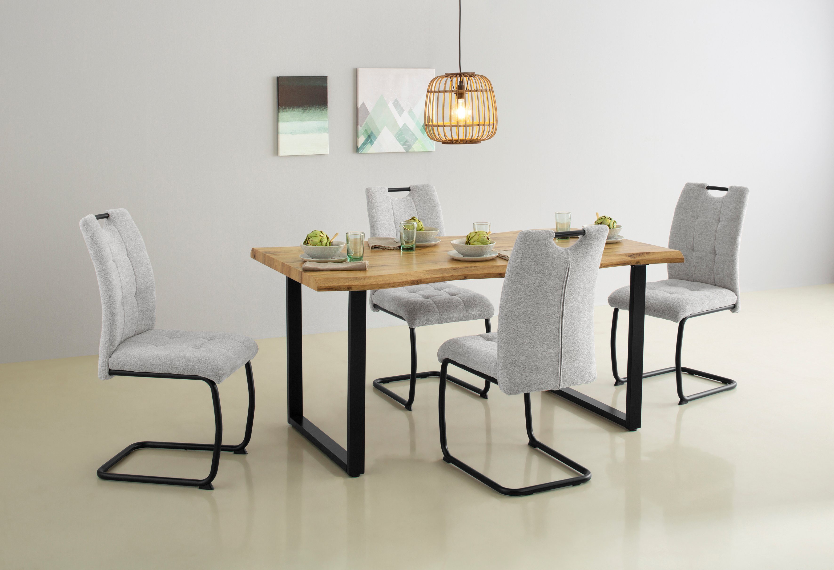 HELA Vrijdragende stoel LEONA eetkamerstoel Keukenstoel, voor de eettafel, in teddy-look (set)