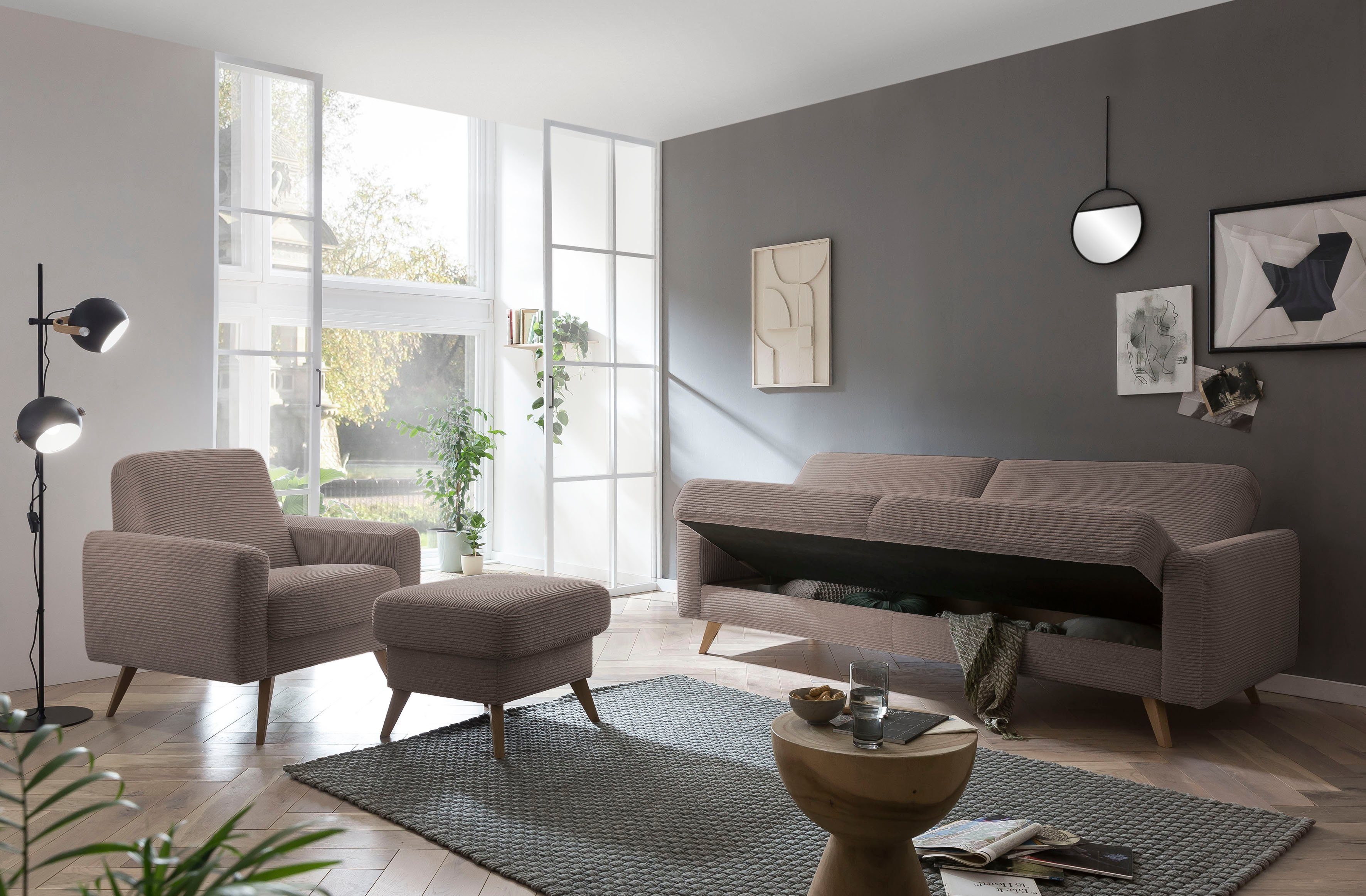 exxpo - sofa fashion 3-zitsbank Samso, elegant en comfortabel, actuele cord bekleding, kantelbank
