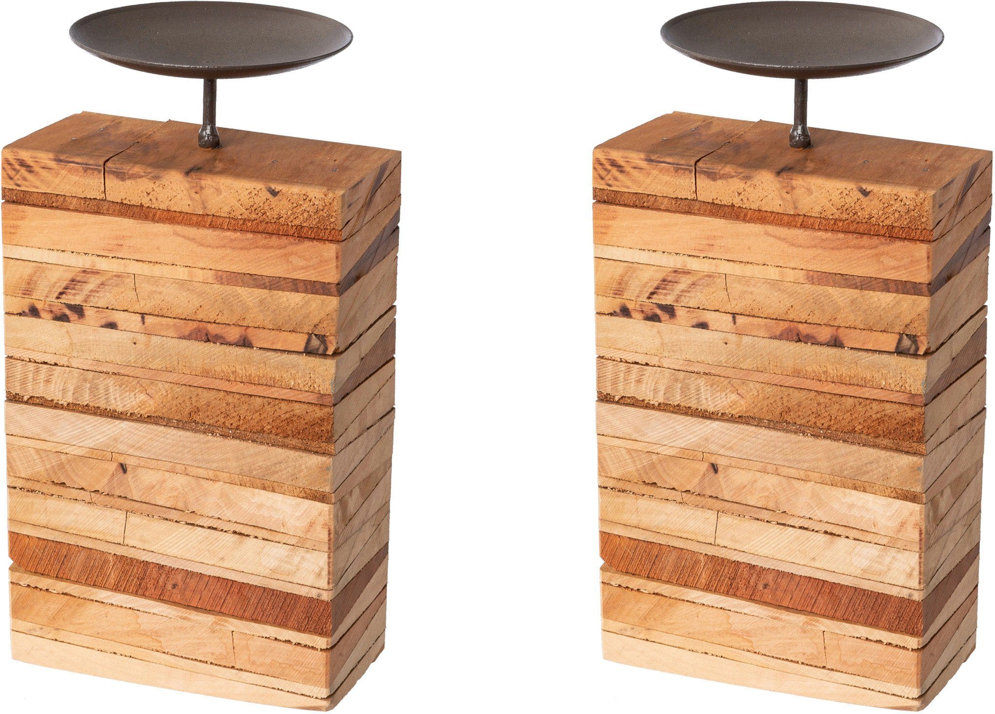 Creativ deco Kandelaar met massieve houten voet, 2-delige set, hoogte ca. 16 cm (2 stuks)