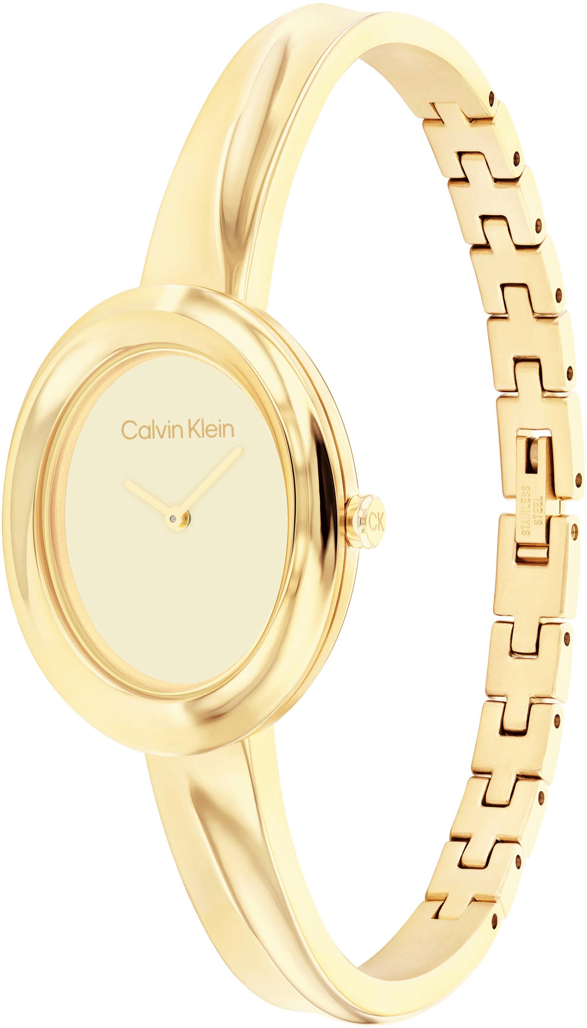 Calvin Klein Kwartshorloge TWISTED BEZEL BANGLE Horloge, dameshorloge, stalen band, analoog