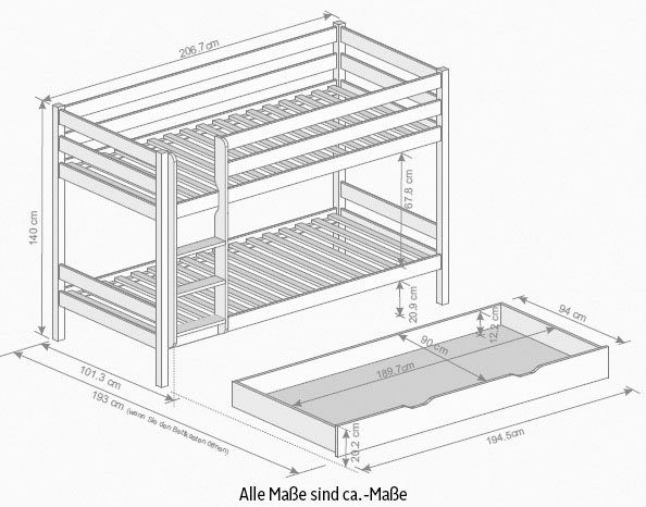 Relita Stapelbed Lupo gemaakt van massief beuken, in verschillende versies