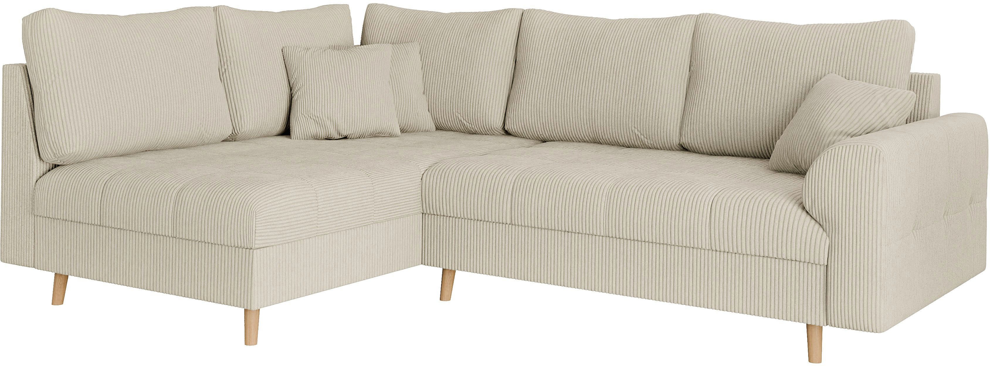 Home affaire Hoekbank CHARRE L-vorm met ottomane, afmetingen B/D/H: 231/161/81 cm fijne stiksels, losse rug- en sierkussens, ook in cord en bouclé