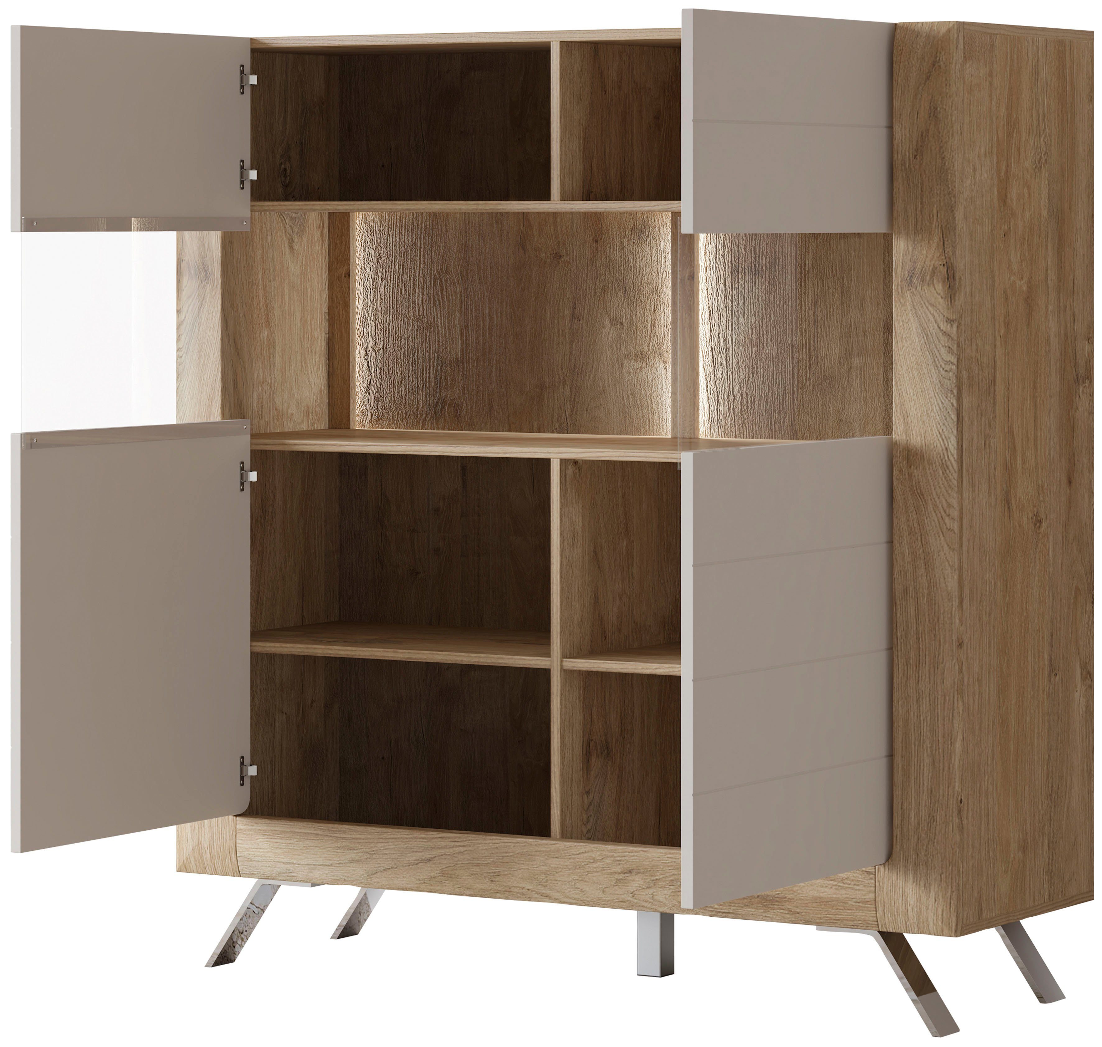 Leonique Highboard Kasai Hoogte 136,5 cm, 2 deuren met glasinzet