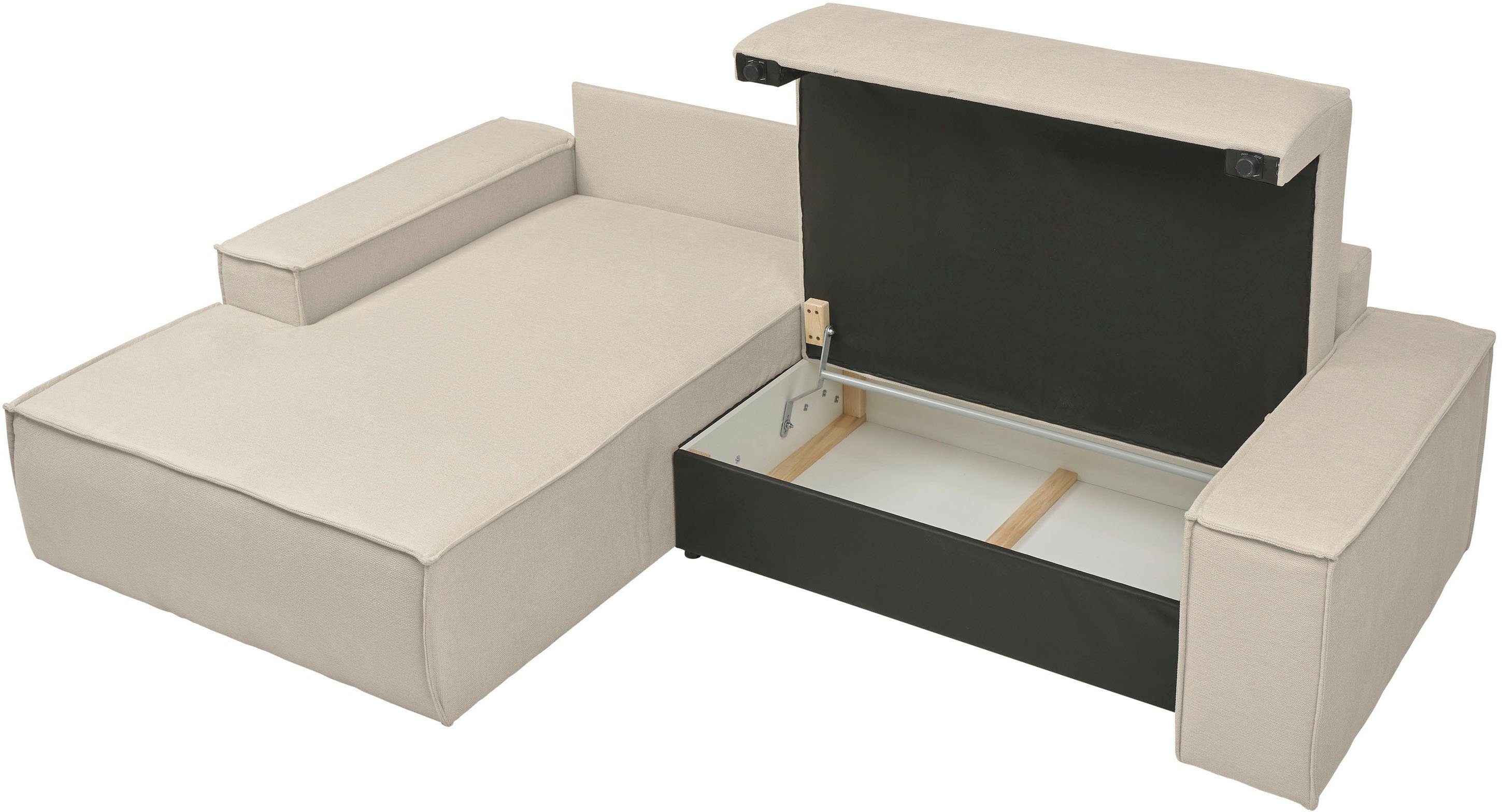 andas Hoekbank Finnley slaapbank 267 cm in Bouclé, fijne structuur en cord, L-vorm