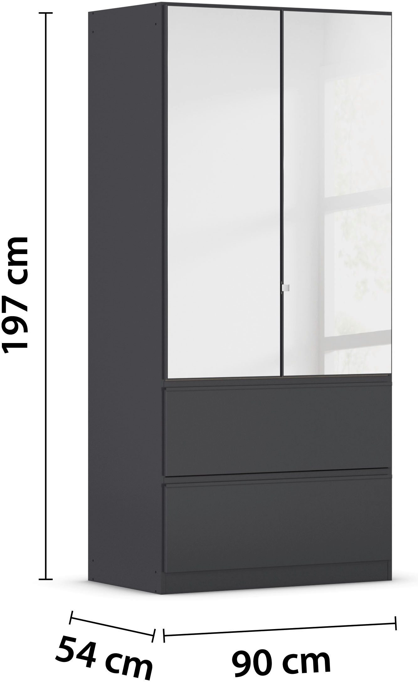 rauch Draaideurkast Kledingkast Kast Garderobe Wasmand COSTA in 3 Breedtes met spiegel, greeploos front en push-to-open functie made in germany