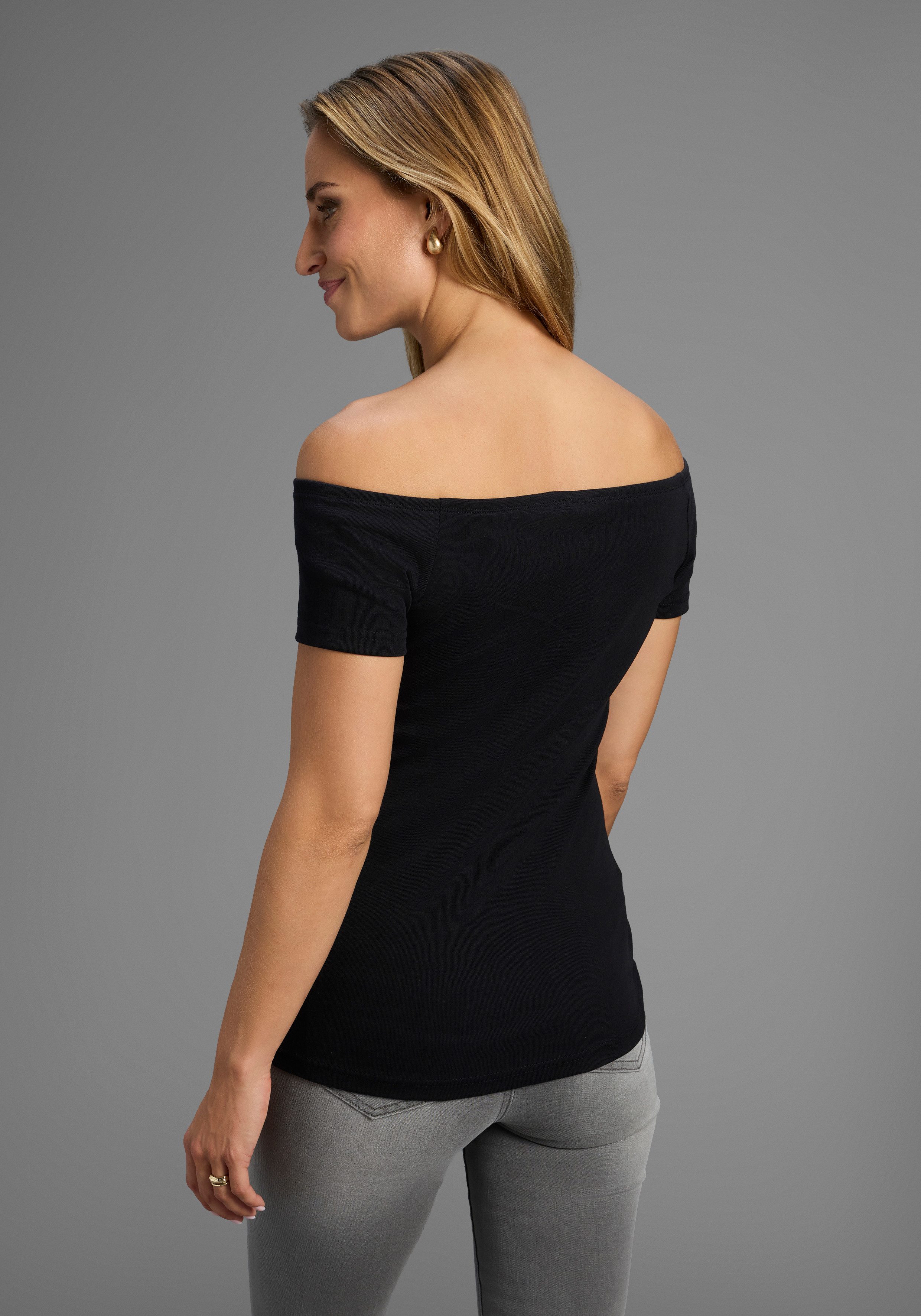 Arizona Shirt met carmenhals Off-shoulder strakke pasvorm, van katoen, elastische ribstof