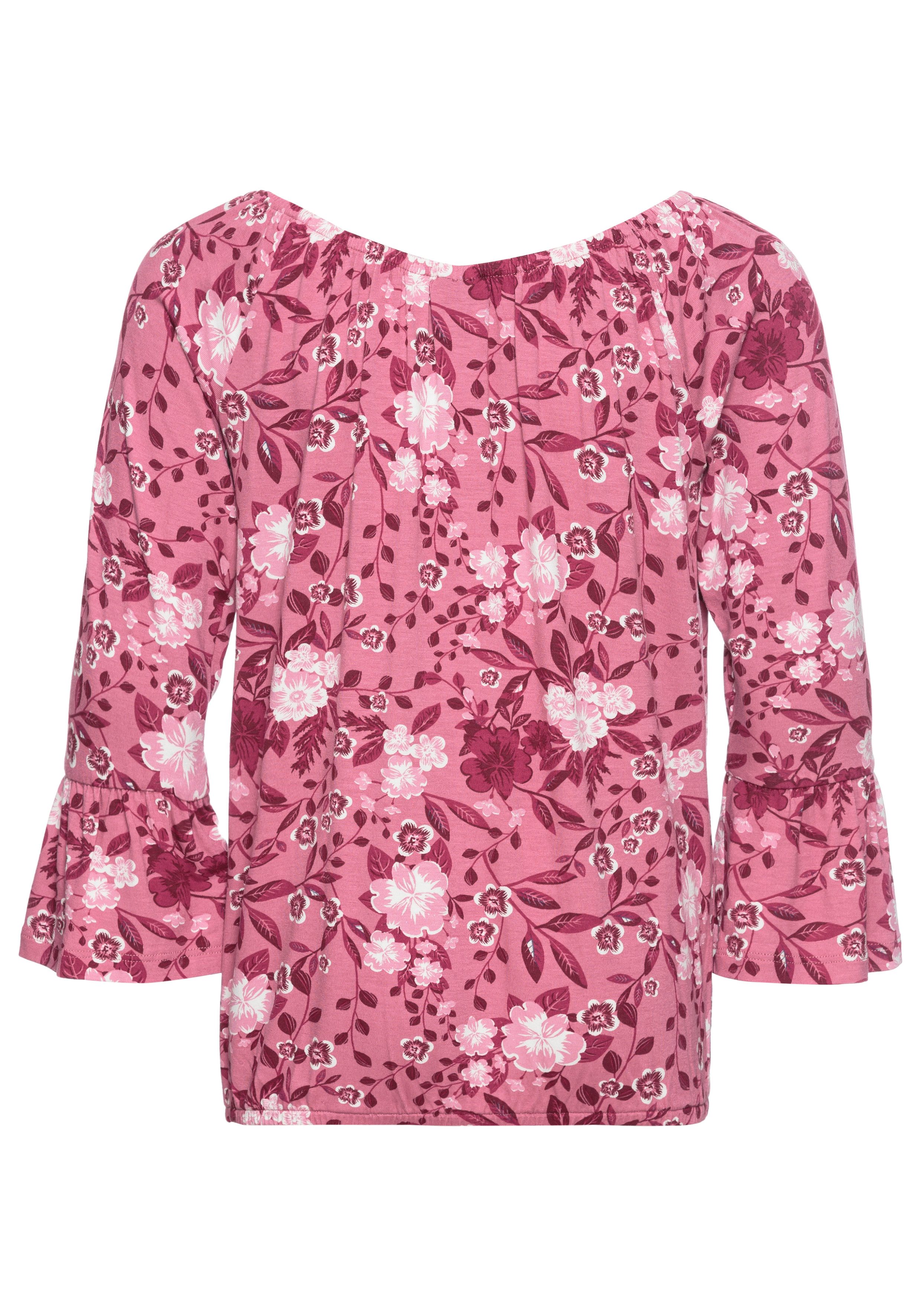KIDSWORLD Shirt met carmenhals Shirt van viscose wijde pasvorm, met bloemenpatroon en print, carmenhals