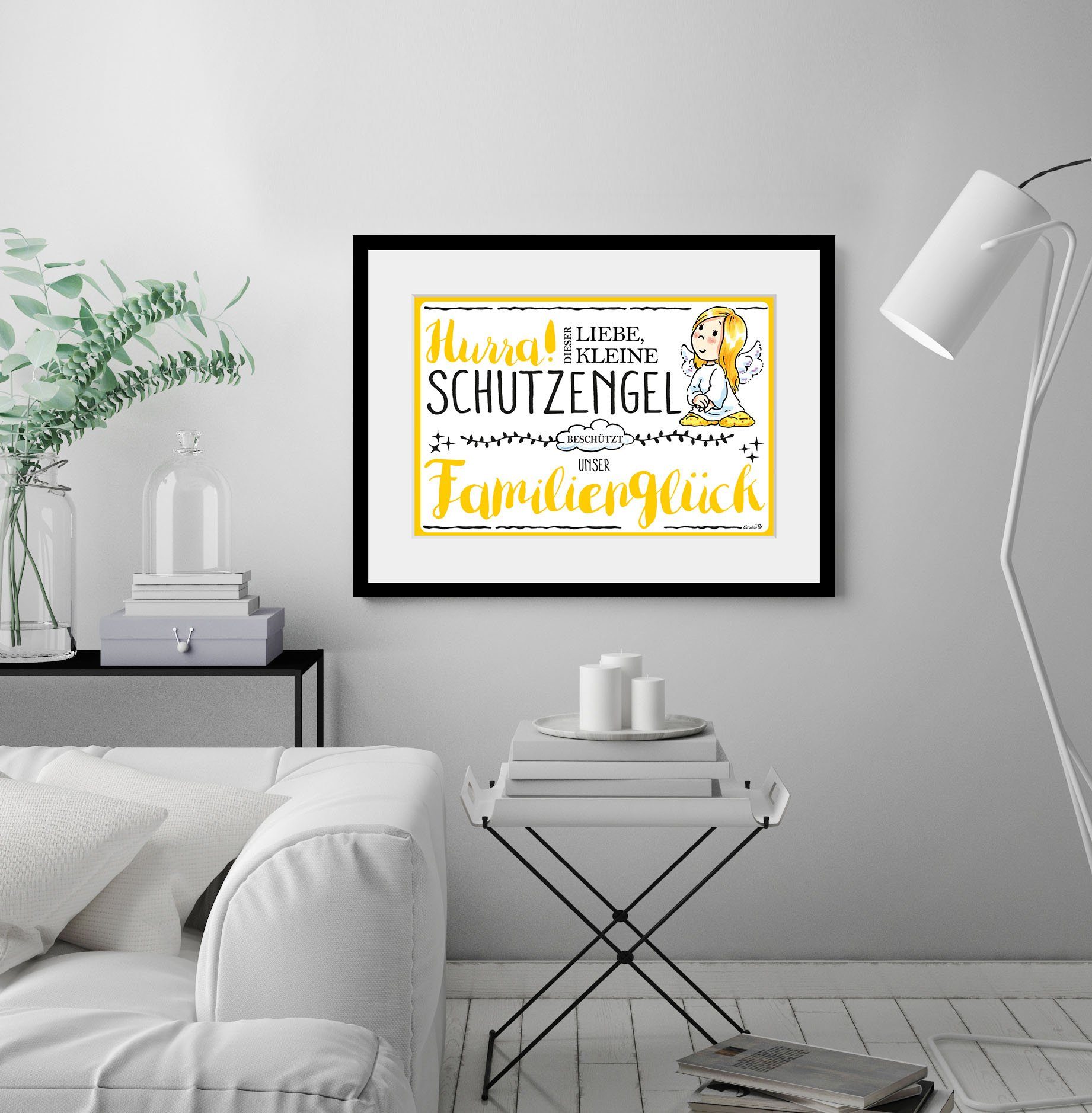 queence Wanddecoratie Beschermengel gezinsgeluk HD premium posterdruk incl. houten lijst (1 stuk)