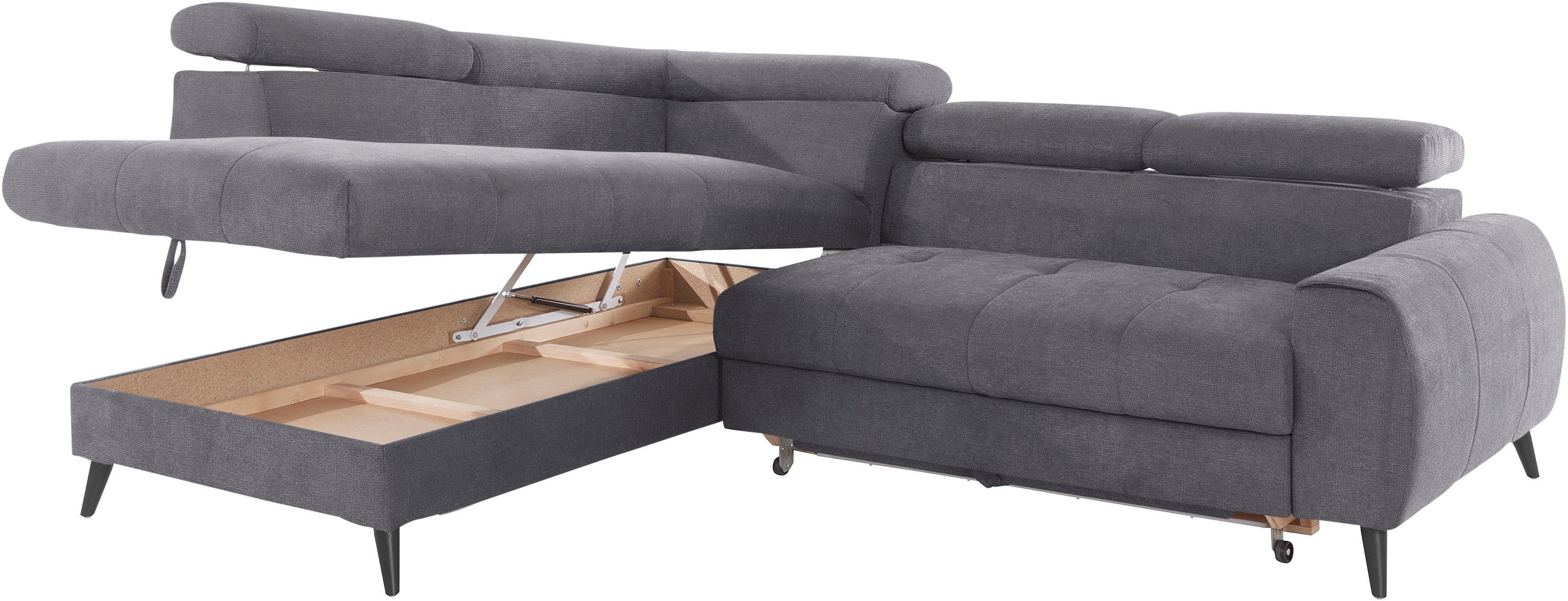 COTTA Hoekbank Mia L-vorm met 3 sierkussens keuze met bedfunctie, bedlade, verlichting & draadloze oplader